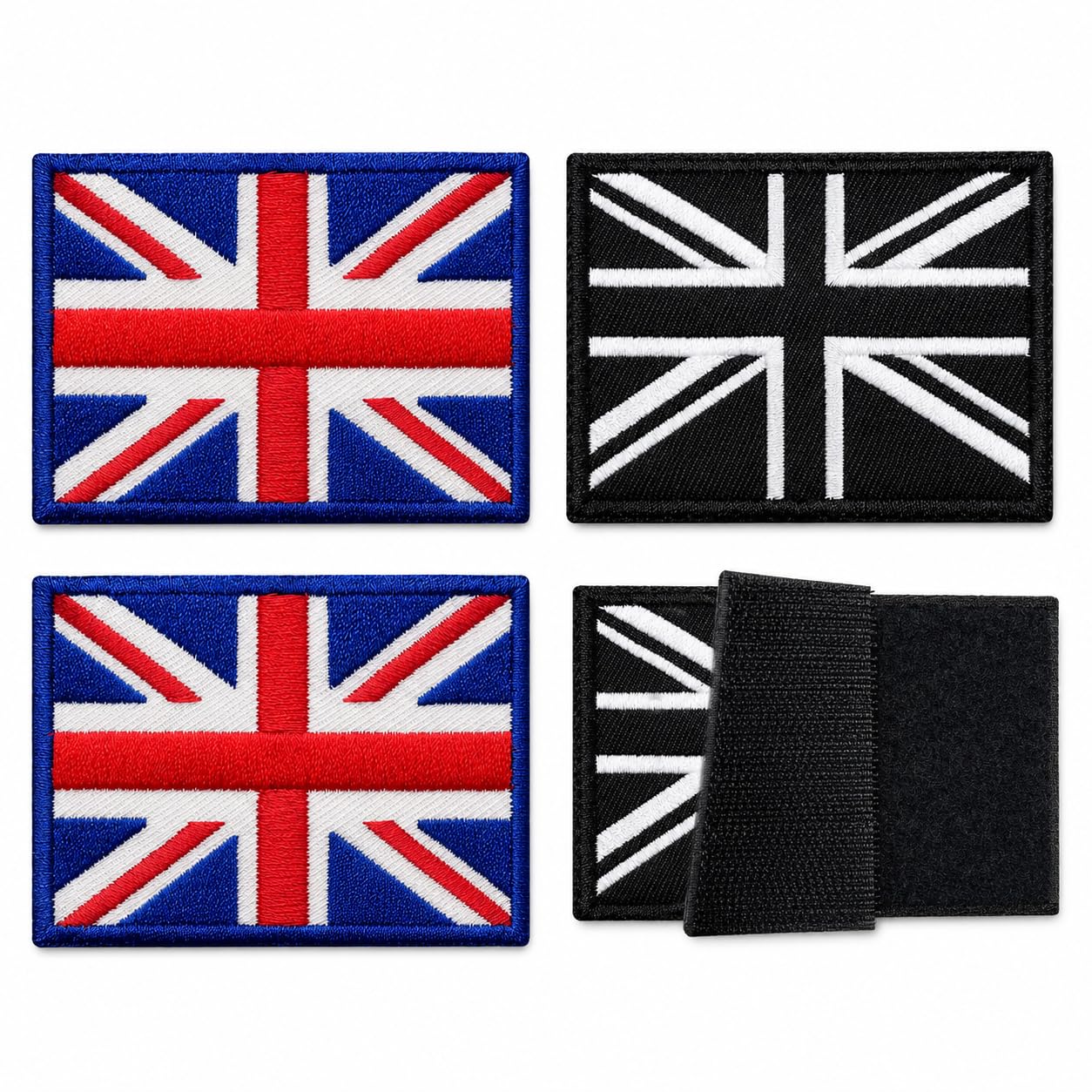 4 Pack Union Jack Patch, UK Flag Embroidered Patches with Hook & Loop