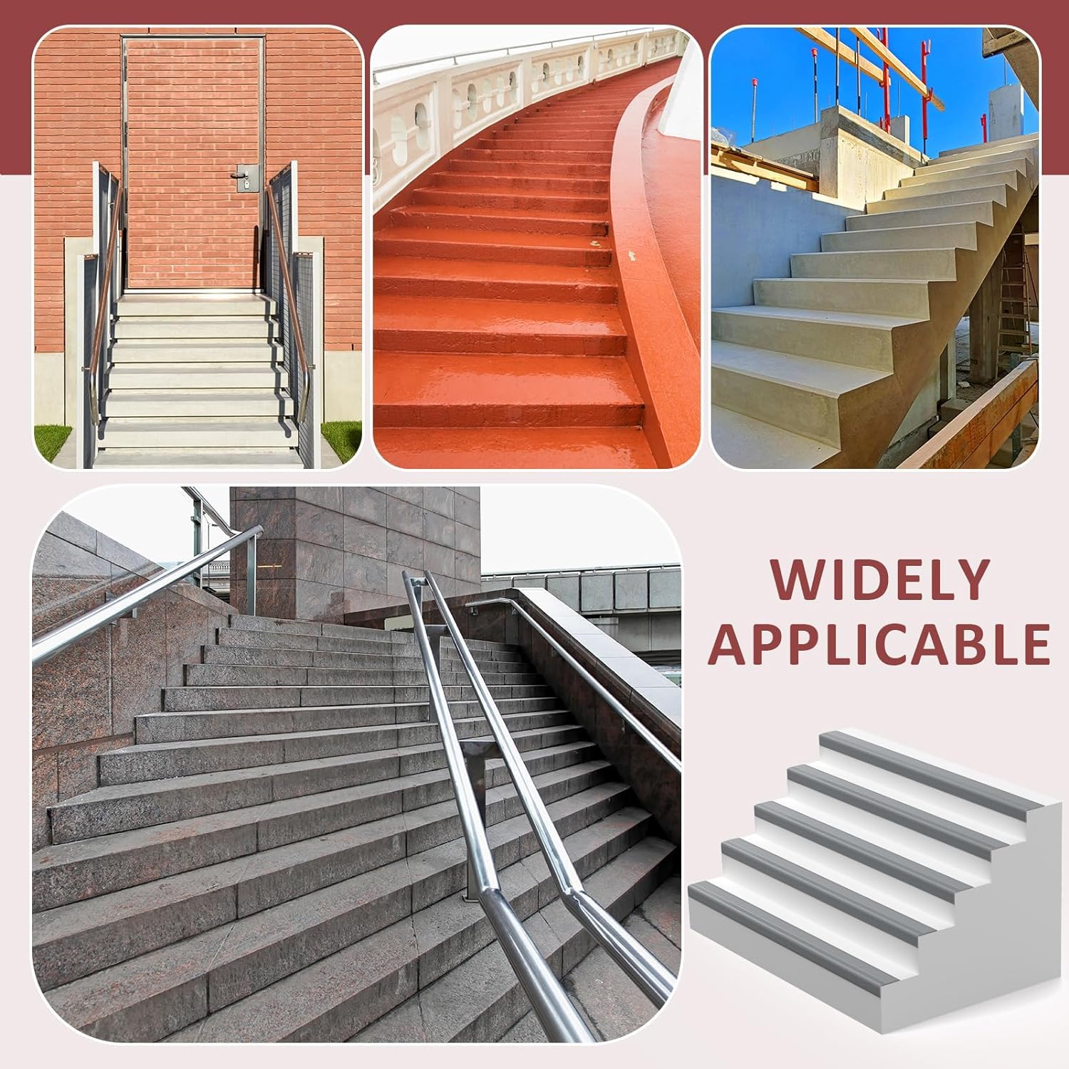 Drofail Self Adhesive Stair Edge Protector, Anti-Slip Corner Trim Rubber Strips for Outdoor Indoor Staircases Uses - (Grey) 4