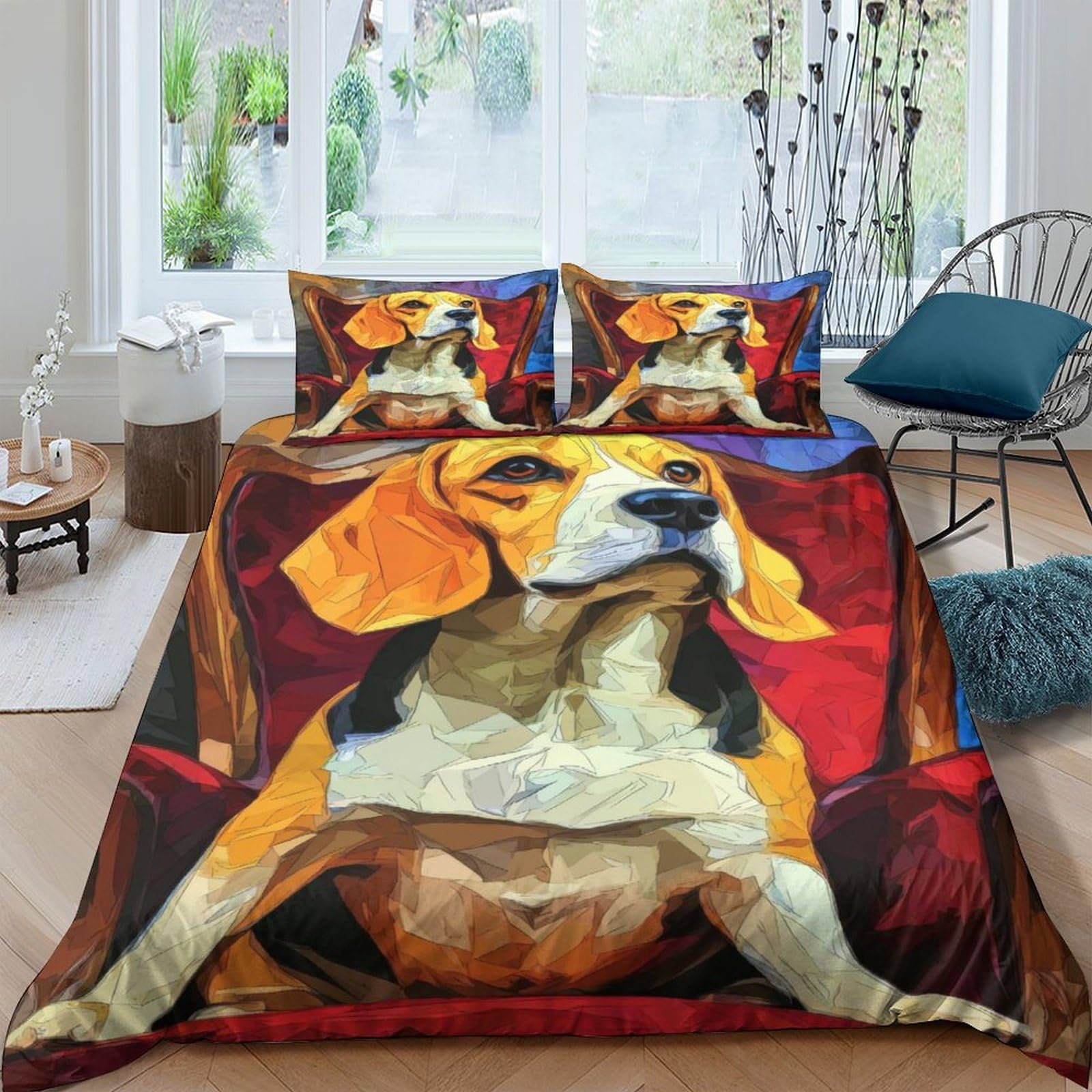 Ctjqhvkz Style-5 3D Printed Beagle Dog Art Fitted Sheet Microfiber Colorful Animal Bed Cover For Bedroom Guest Room Mattress Single（135X200cm）