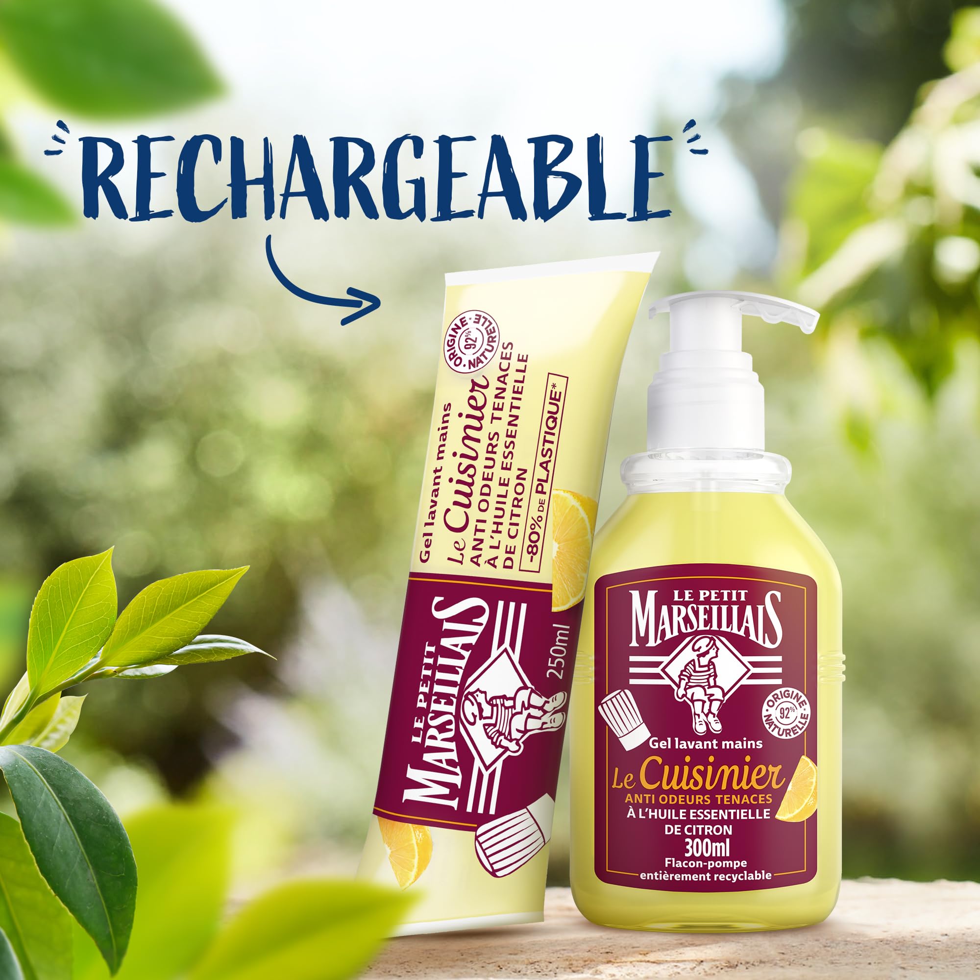 Le Petit Marseillais – Gel Lavant Mains Le Cuisinier (flacon-pompe de 300 ml) – Savon mains liquide anti odeurs tenaces à l'huile essentielle de citron – 92 % d'origine naturelle