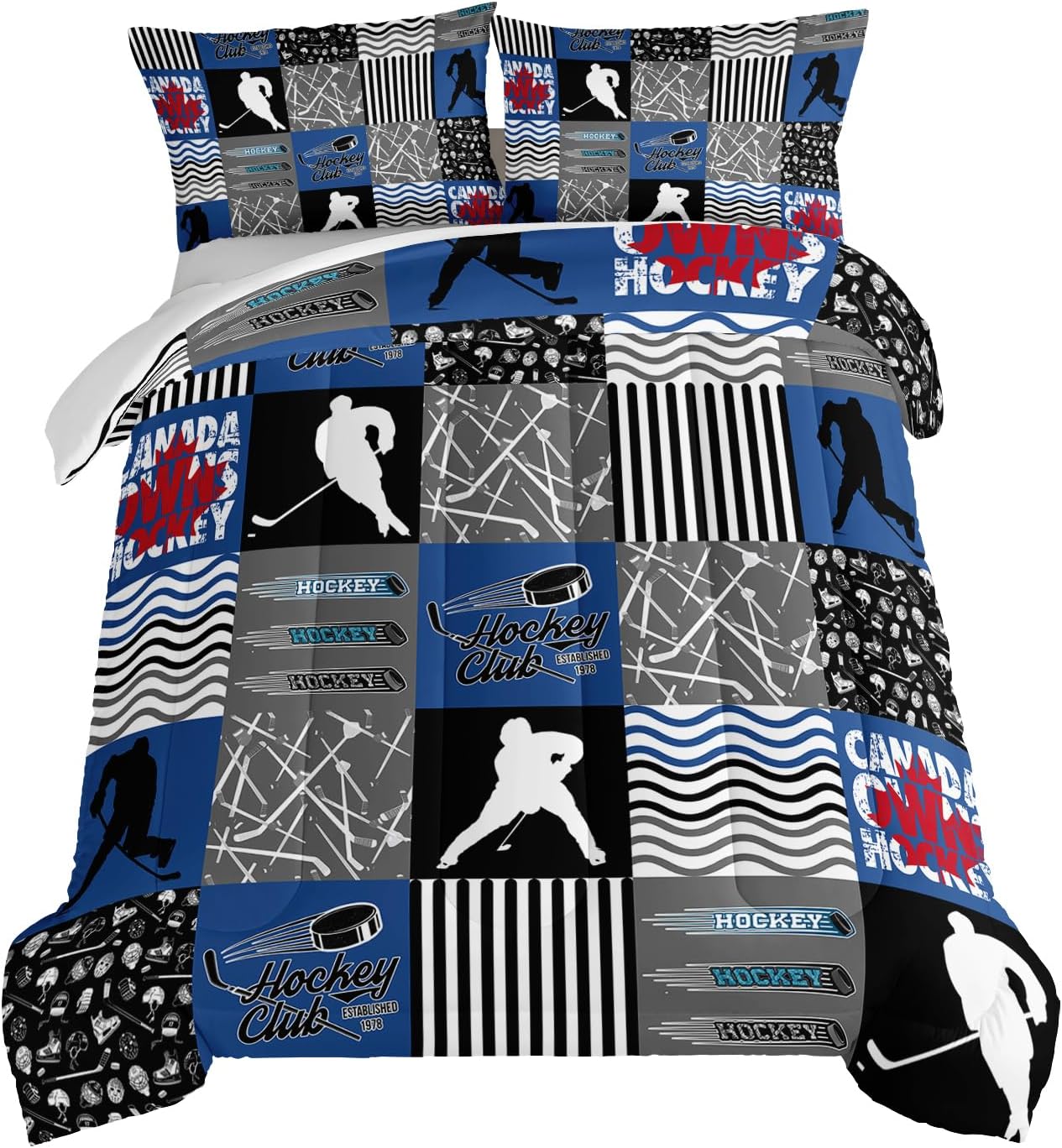 HOSIMA Ice Hockey Comforter Set for Boys Kids Teens Bedroom