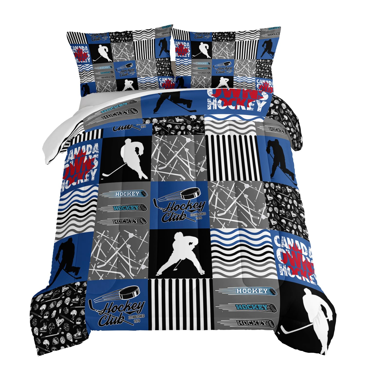 Housse de couette hockey sur glace pour lit double parure de lit ado anti-plis