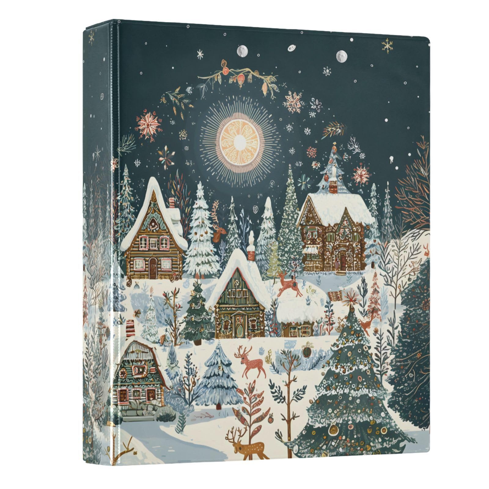 3 Ring Binder Christmas House Winter 1.5 inch Binders Three Ring Binders with Clipboard Fit 8.5'' x 11'' Paper 3 Interior PVC Clear Pockets for Office Supplies