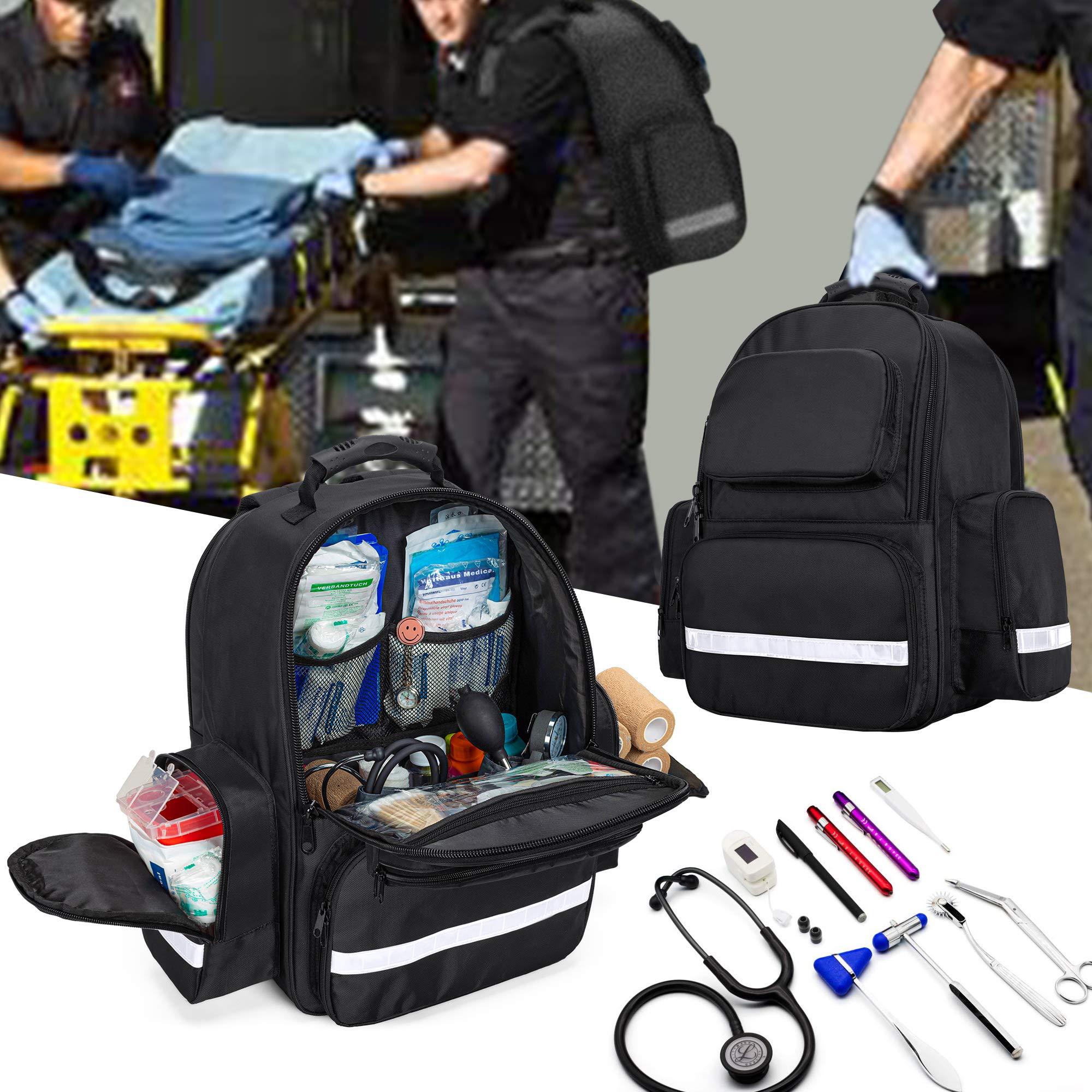 Trunab Bolsa de primeros auxilios Mochila de trauma vacía, Kits de emergencia médica Paquete de bolsa de salto para EMT, EMS, policía, bomberos, oficiales de seguridad