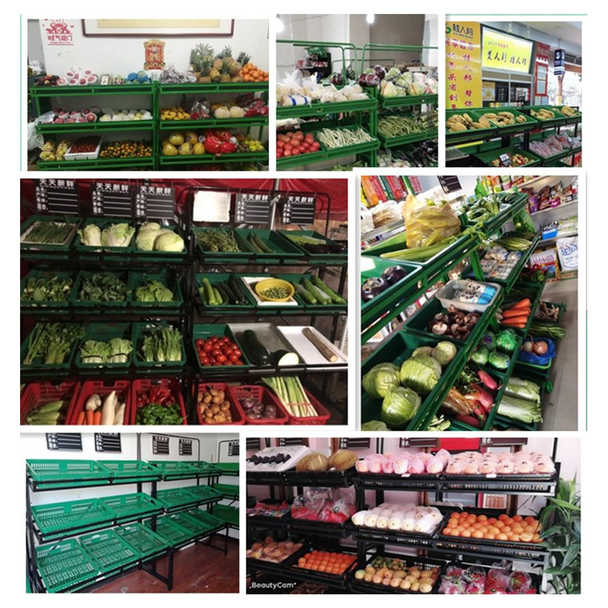 Soporte de exhibición, Estante de exhibición de verduras de 4 niveles, estante de almacenamiento de frutas de supermercado, con caja de almacenamiento desmontable(Nero,120 * 60 * 170cm)