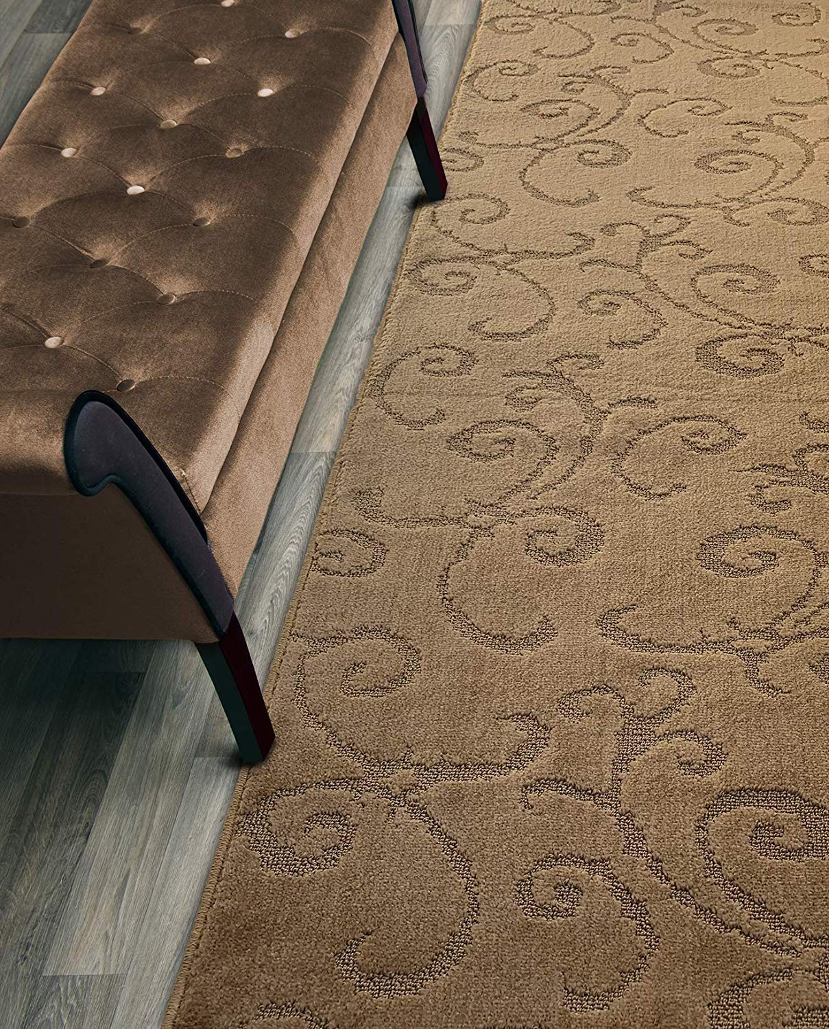 ORFA HOME Custom Length Hallway Runner Rug,Slip Resistant,Scroll Brownish Beige, 26 Inch X 8 feet, Sold and Priced Per Foot
