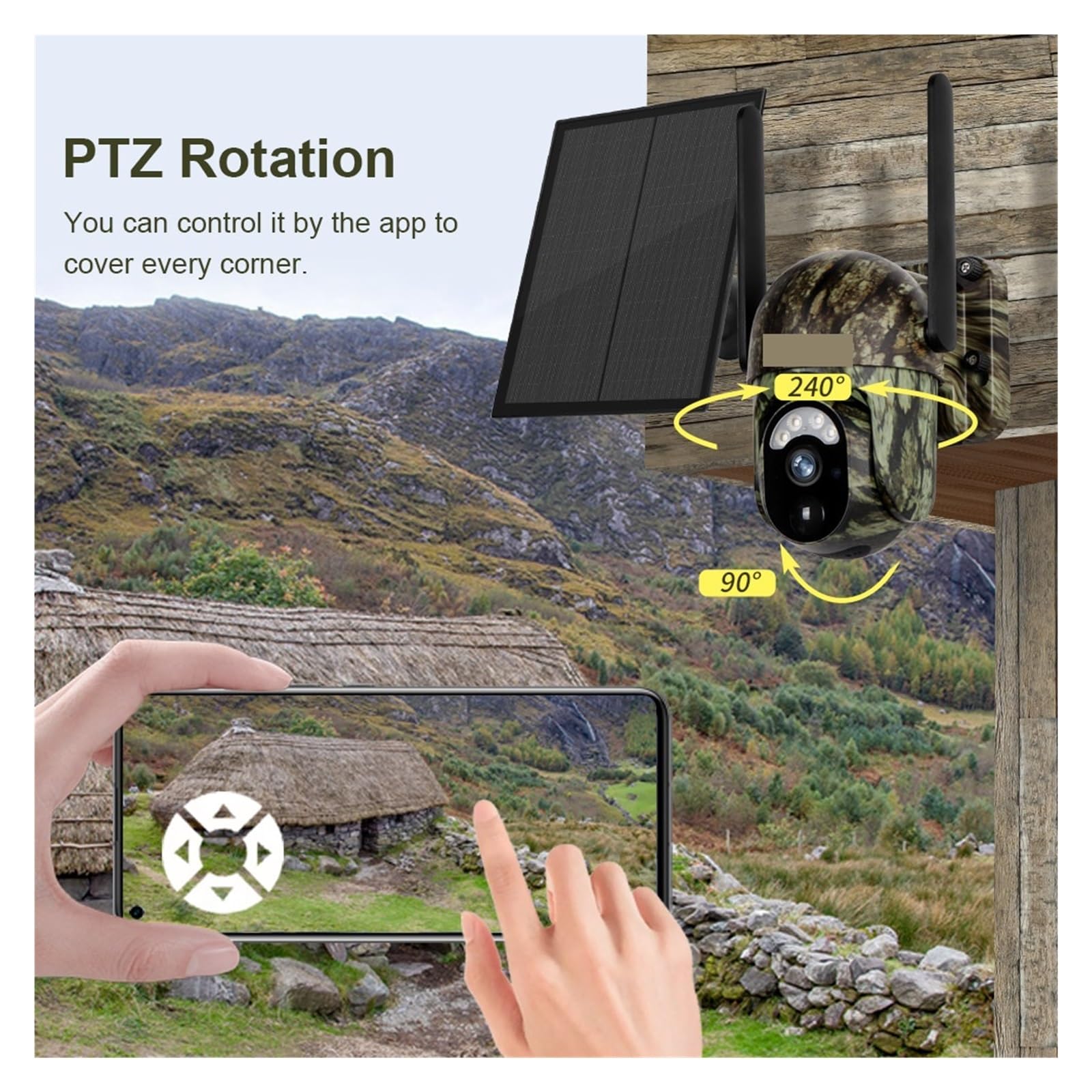 Cámara Vida Silvestre Cámara De Rastreo Solar 4MP 4G LTE PIR Detección Humana/Animal WiFi Visión Nocturna Seguridad Al Aire Libre IP66 Caza Bosque Monitoreo Confiable Preciso(4MP 4G No Card)