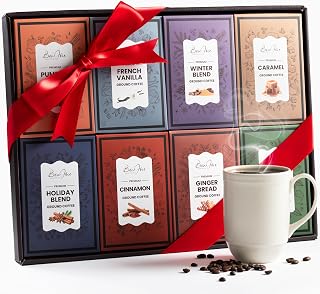 BonJoie 8-Flavor Holiday Ground Coffee Sampler Gift Set - Perfect Coffee Gifts for Lovers, Men, Women, Mom & Dad