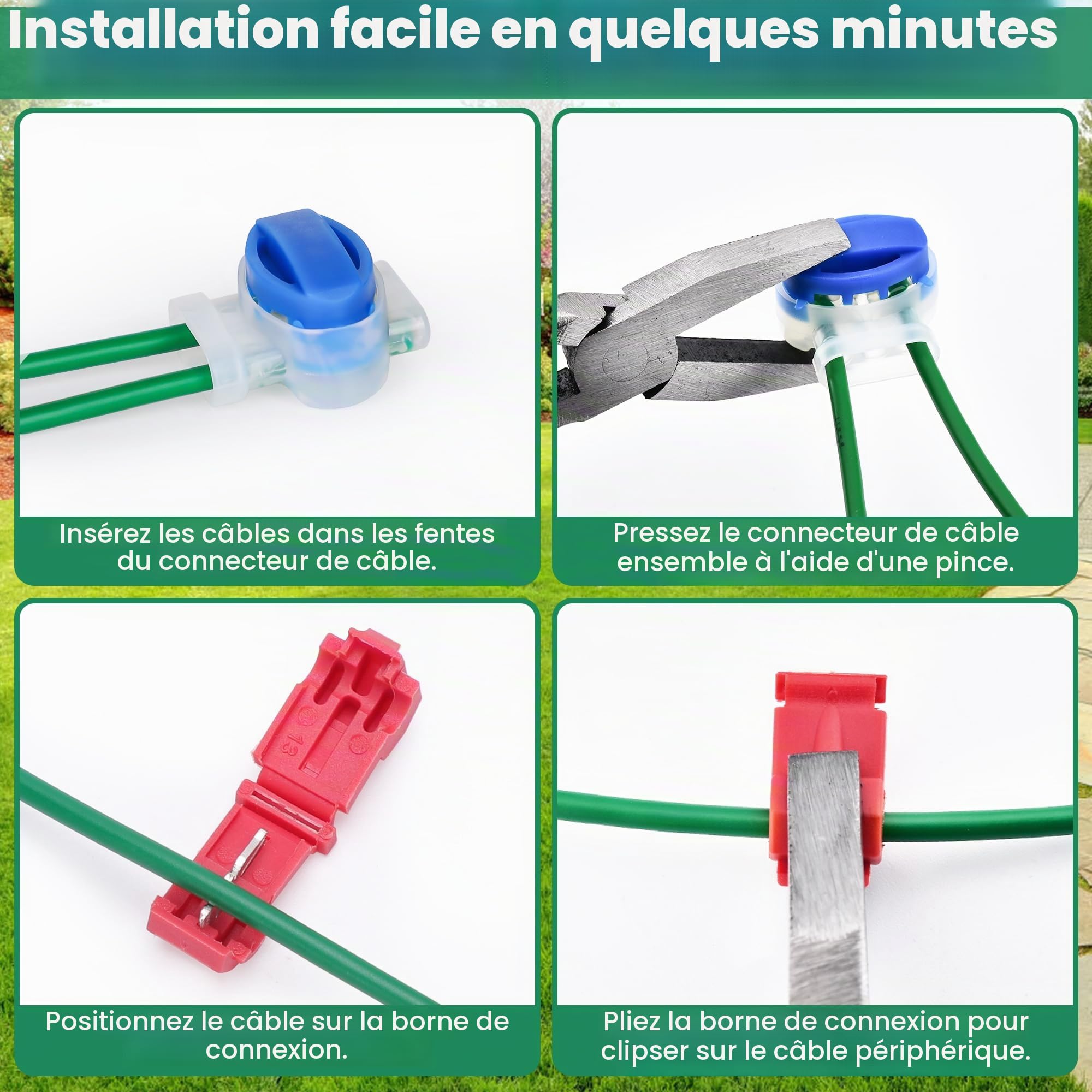 COZCLAM 125m Câble de délimitation +50 Piquets +10 Connecteurs de Câble +10 Bornes De Connexion pour Tondeuses Robot, Kit d'accessoires Câble de Recherche Universel, Compatible avec Gardena/Bosch/Worx