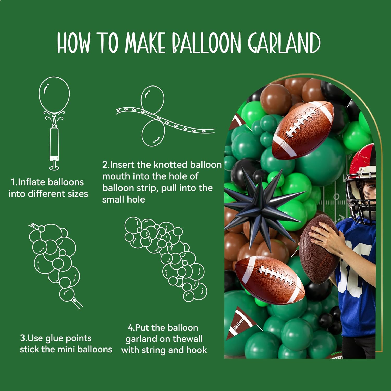 100pcs Hawaii Balloons Garland Arch Kit with Balloons for Birthday Decorations,Party Supplies for boys Girls (Football) image 4