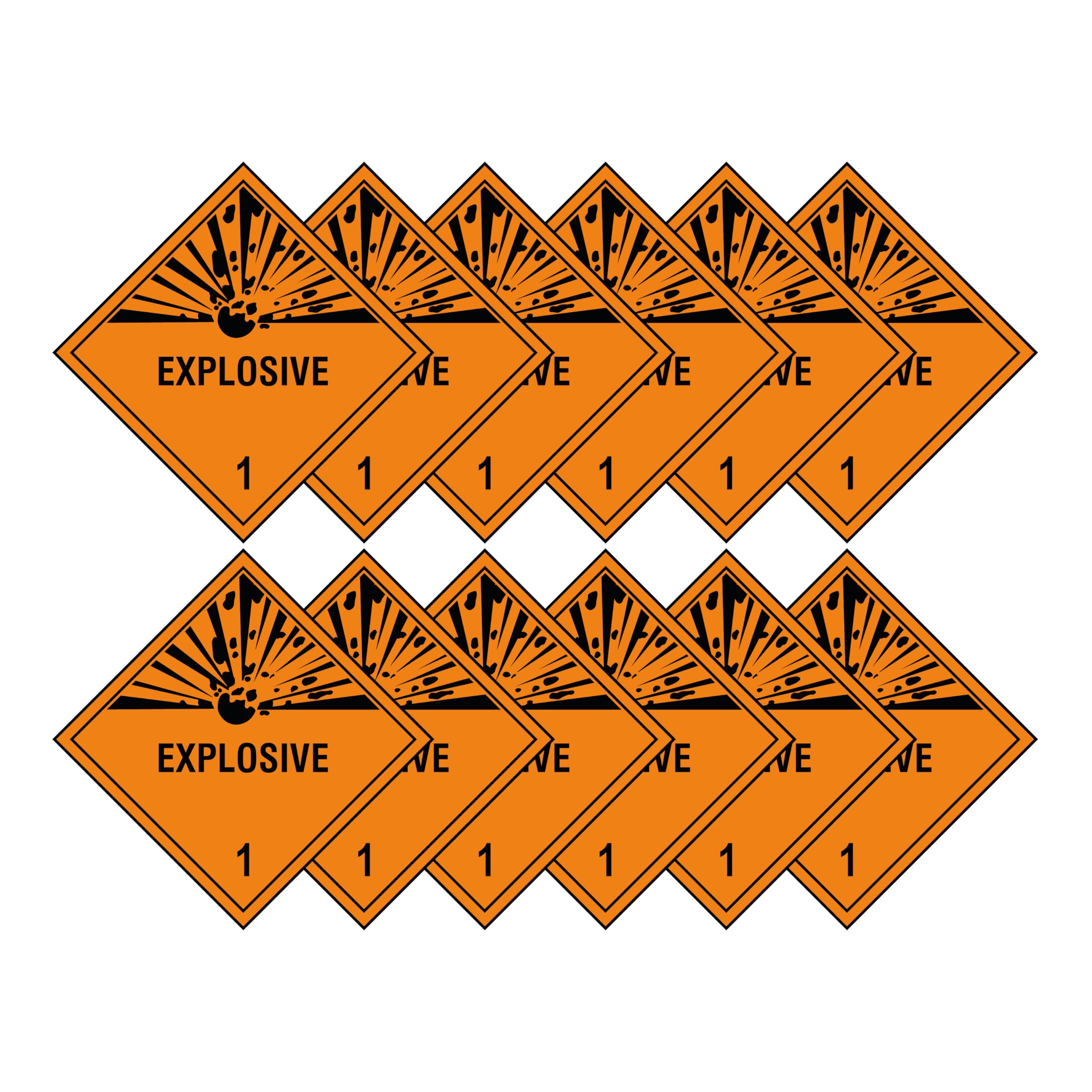 Explosive 1 Hazard Diamond Multi Pack 100mm x 100mm Strong Adhesive Vinyl Stickers for Safety (12)