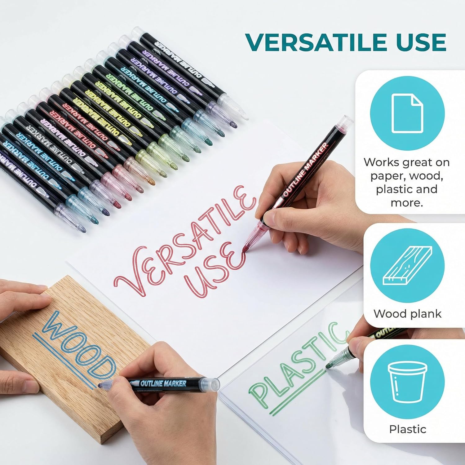 Dreamy Sparkla Dual-Line Outline Marker Set 12/24/36/48 Colors Shimmer Glitter Highlighters Contours Pen Double Line Outlining Markers For Easter Greeting Cards, DIY Doodling (48Colors)