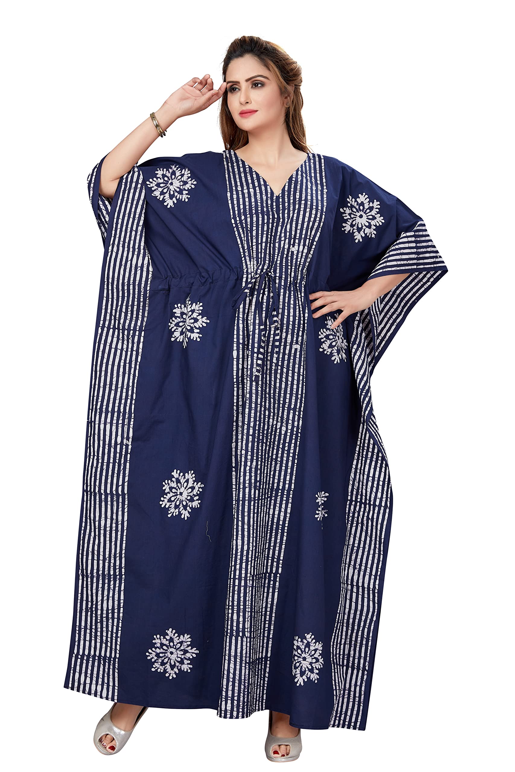 THEKAFTANSHOP Women's Cotton Solid Maxi Kaftan Nighty