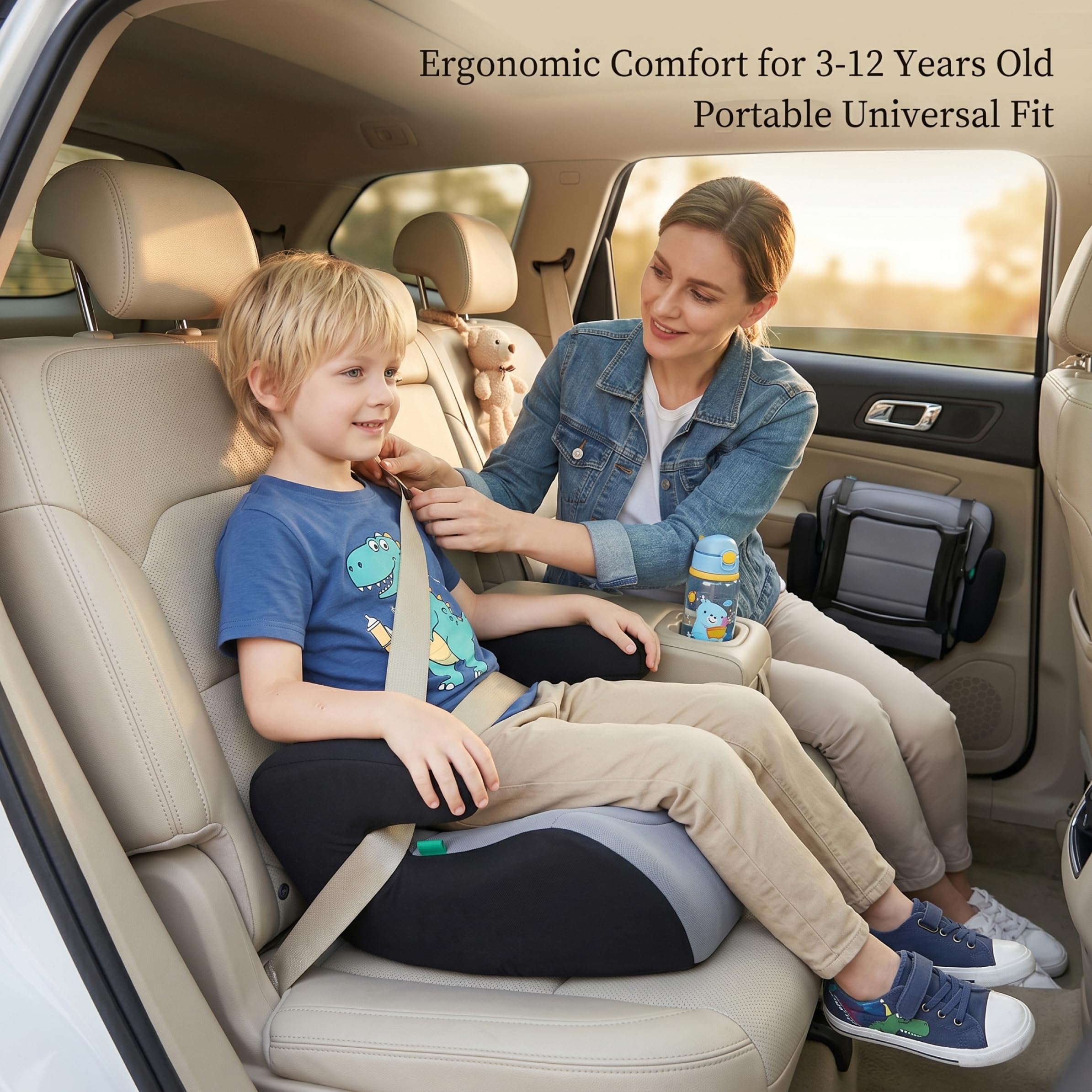 Seggiolino auto rialzato ergonomico grigio 15x14x7 pollici per bambini dai 4 ai 7 anni