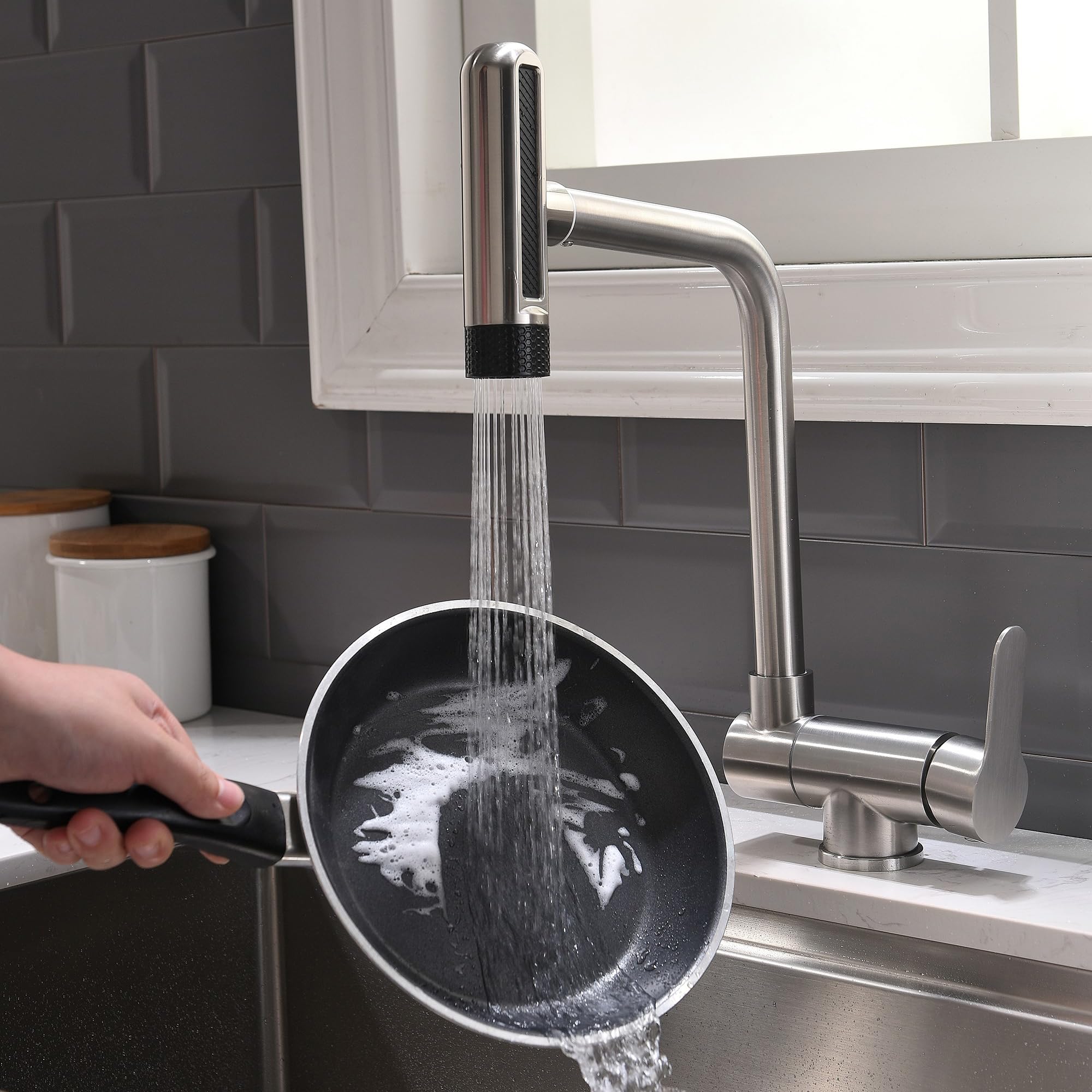 Rubinetto da cucina pieghevole, 4 modalità di spruzzatura dell'acqua, ad alta pressione, per davanzale, in acciaio inox 304