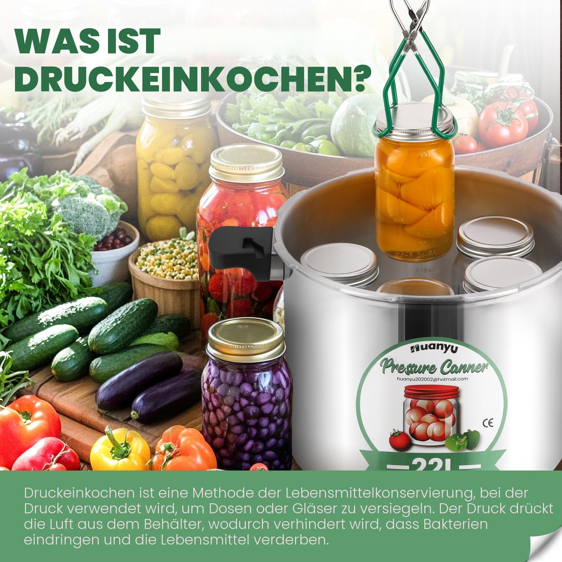 Huanyu 22L Druck Canner mit Manometer und 15PSI Druck Gewicht kann Sterilisator mit Alloy Base kompatibel für Induktion und Gasherde Druckkocher für Konserven