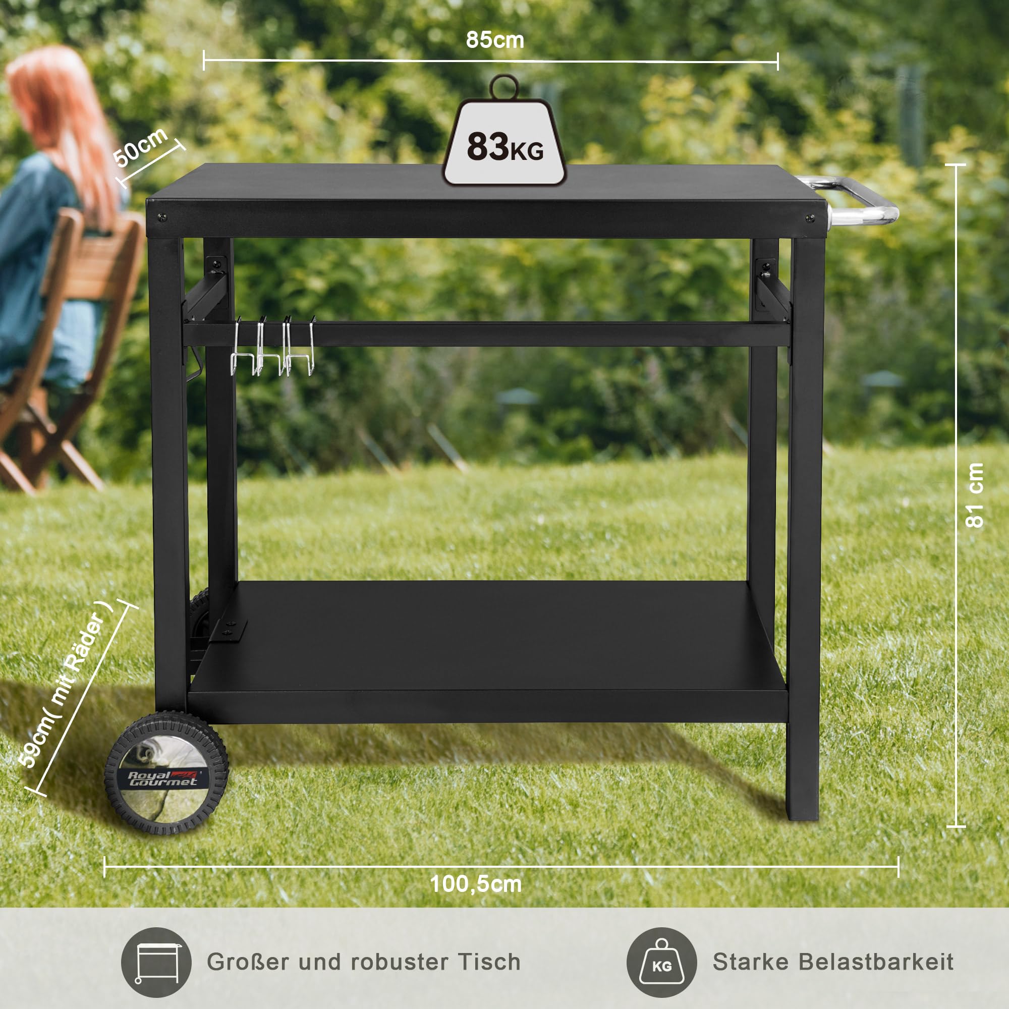 Royal Gourmet Grillwagen Multifunktioneller Arbeitstisch Outdoor BBQ Servierwagen 85x50cm