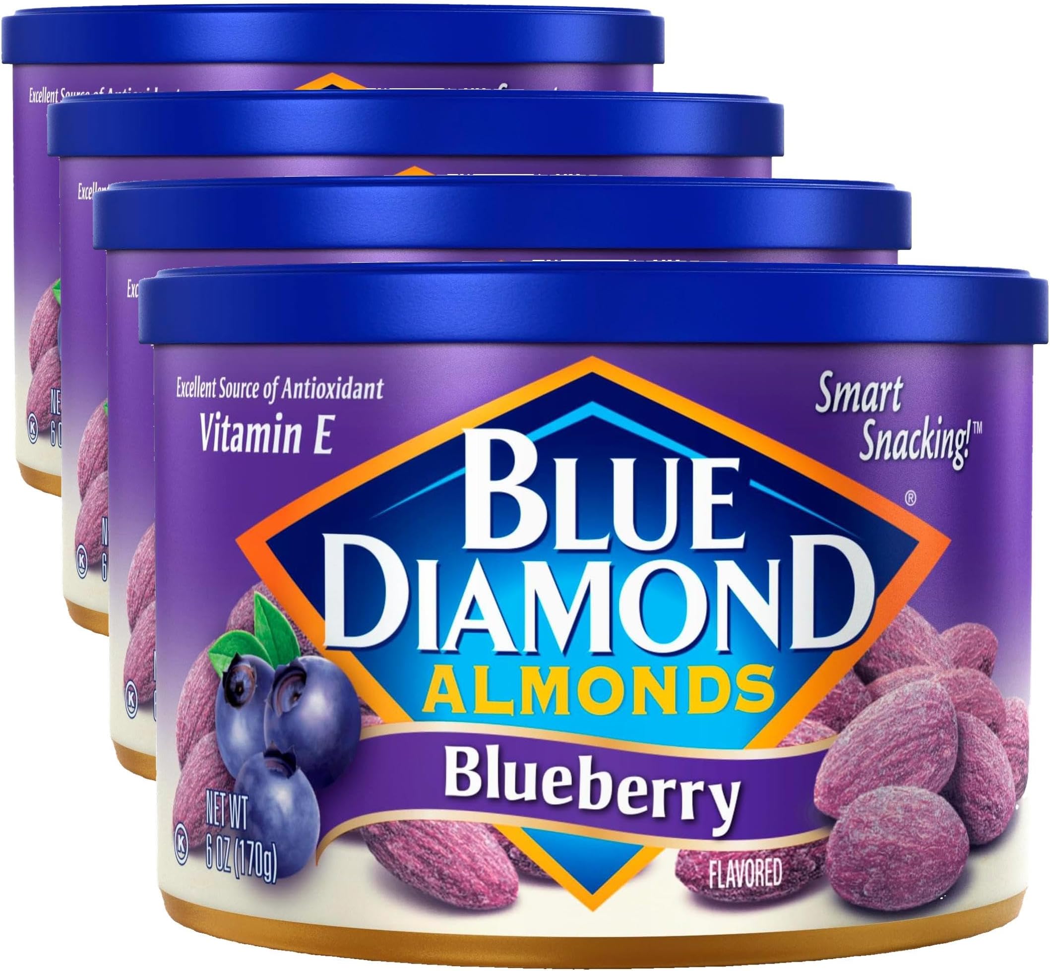 Classic Blueberry Flavored Sweet Snack Nuts, Non-GMO,Kosher, and No Gluten Ingredients or Artificial Flavors,Great size for On-the-go, Lunch, Adults and Kids, 6oz Can (Pack of 4)