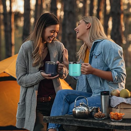 Miniatura 6 de HAUSHOF Taza de café de 14 onzas, taza de café aislada con asa, taza de campamento de viaje, taza de café portátil de acero inoxidable, tazas de