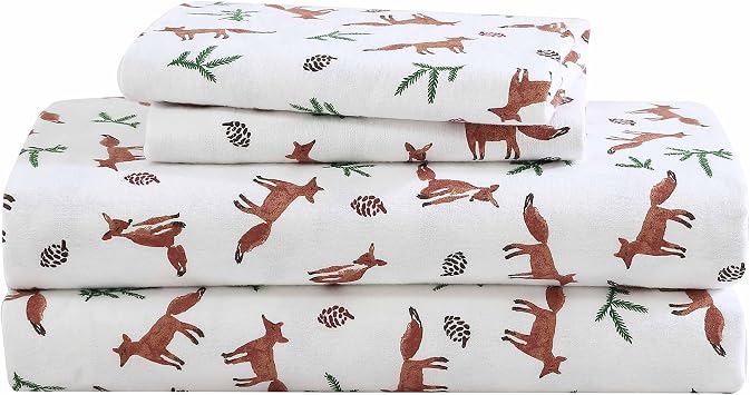 Eddie Bauer- Full Sheet Set, Cotton Flannel Bedding Set, Brushed for Extra Softness, Cozy Home Decor Fox Trail Orange, Full