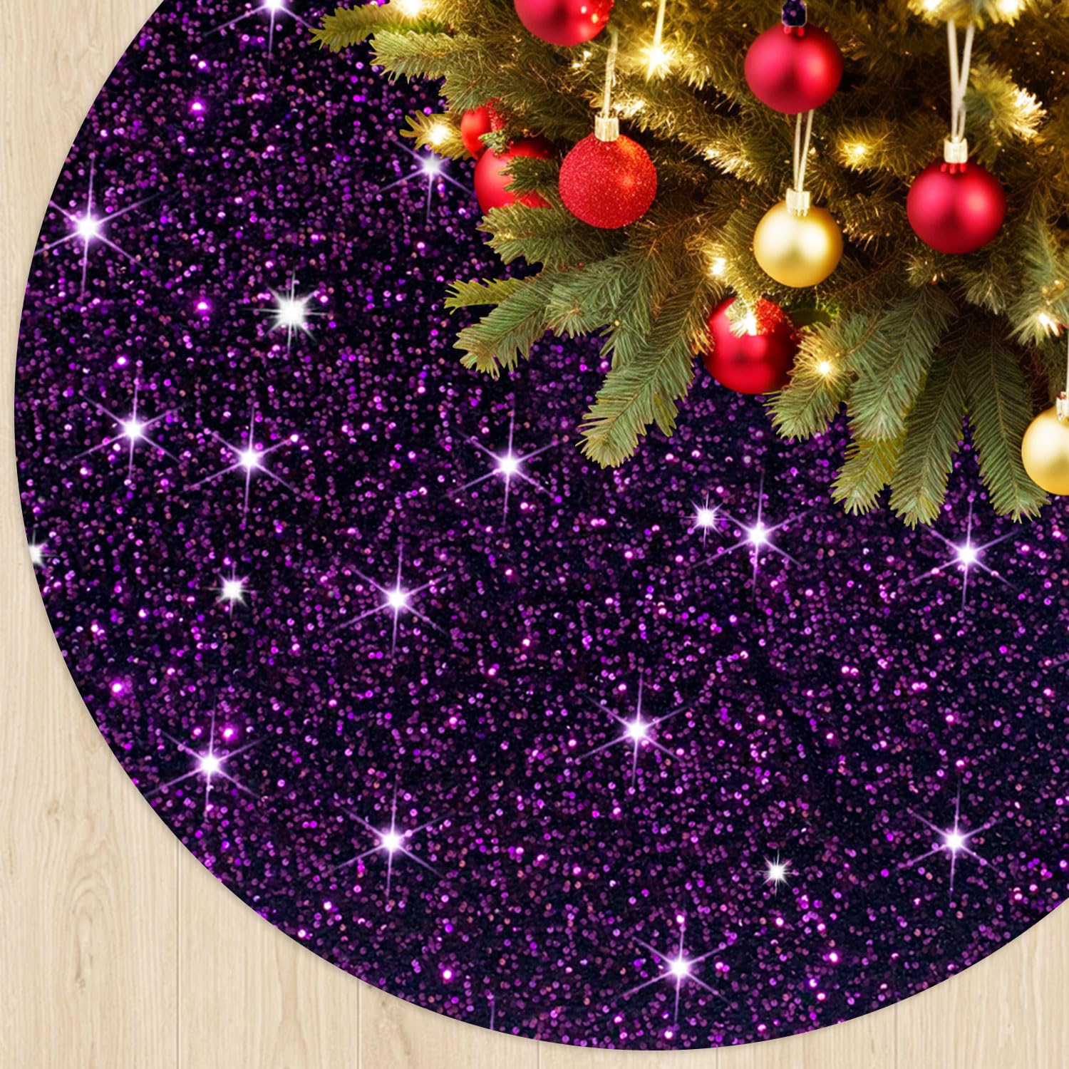 Purple Sequin Tree Skirt 48 Inches Sparkly Christmas Tree Skirts Velvet Halloween Tree Skirt Large Santa Tree Skirts Xmas Tree Base Cover Royal Purple Tree Cover for Christmas Party Decor
