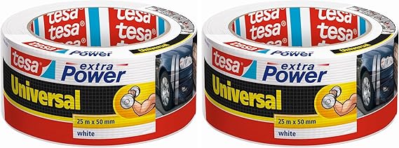 tesa Extra Power Universal, Cinta Adhesiva Americana Reforzada para Reparar, Fijar, Agrupar, Reforzar o Sellar, Blanca, 25 m x 50 mm (Paquete de 2) oferta Amazon