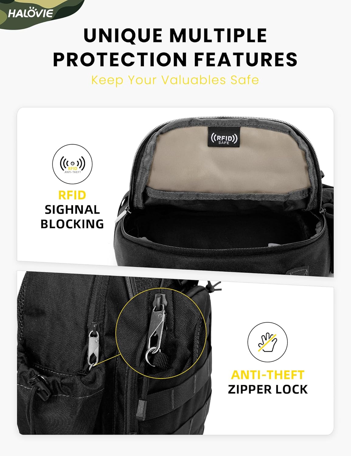 HALOVIE Anti-theft Tactical Sling Bag RFID Black Military Shoulder Bag with Phone Pack EDC Molle Crossbody Bag for men - Image 2