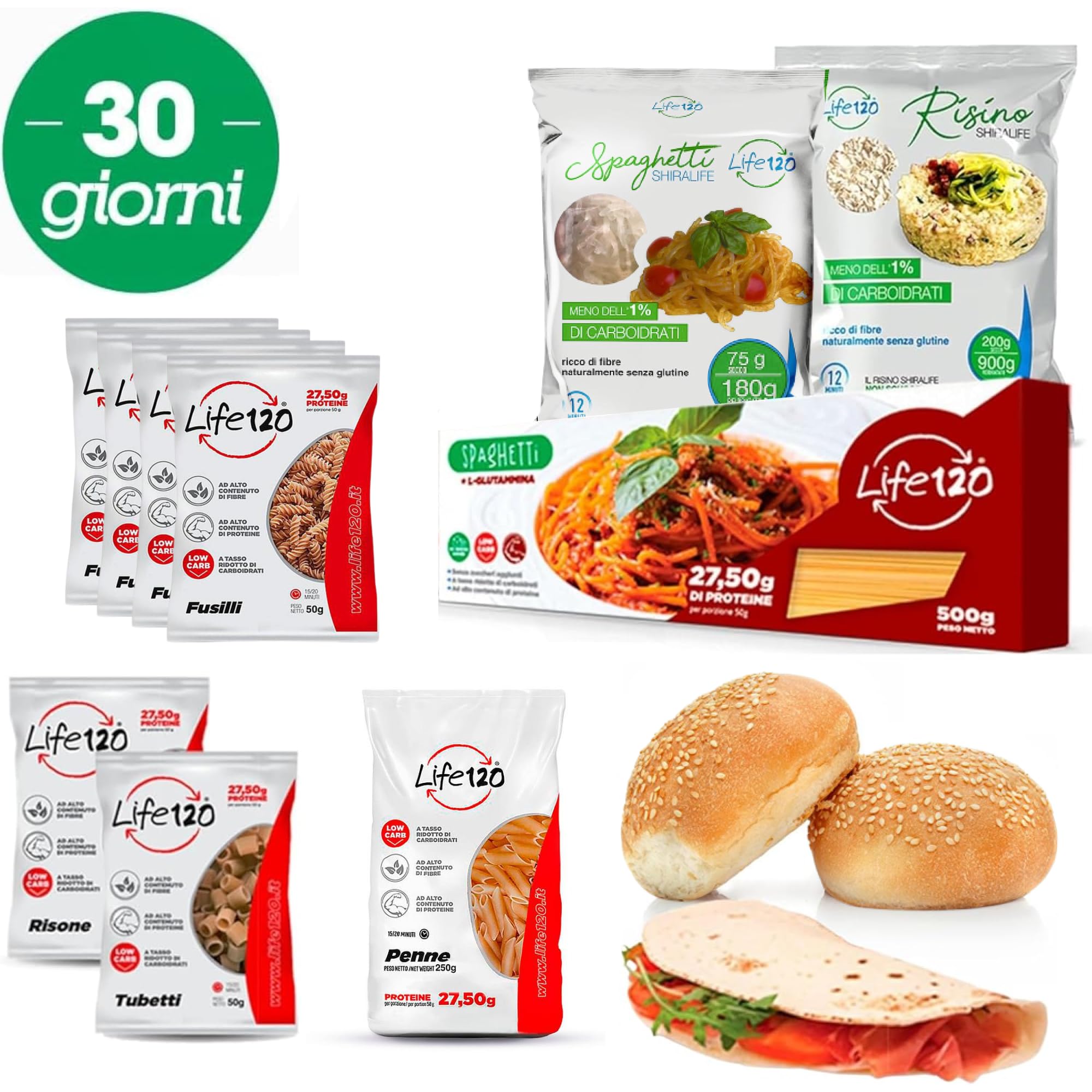 Life 120 - Box Pranzo Low Carb 30 giorni - Kit Pranzo Proteico con Prodotti Keto a tasso ridotto di Carboidrati Ricchi di Fibre e Alto Contenuto di Proteine