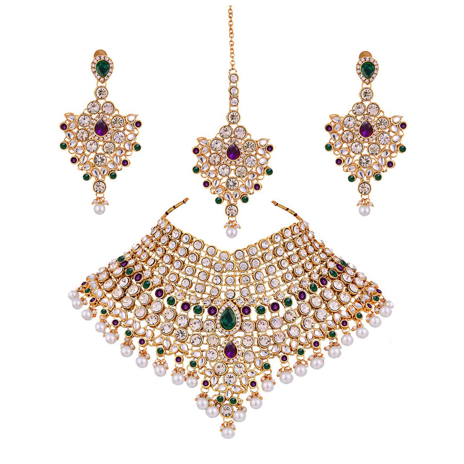 Lucky JewellerySemi Bridal Dulhan Dulhan Wedding & Engagement Necklace Set with Mang Tikka for Girls & Women (1815-L1SS-KD124-)