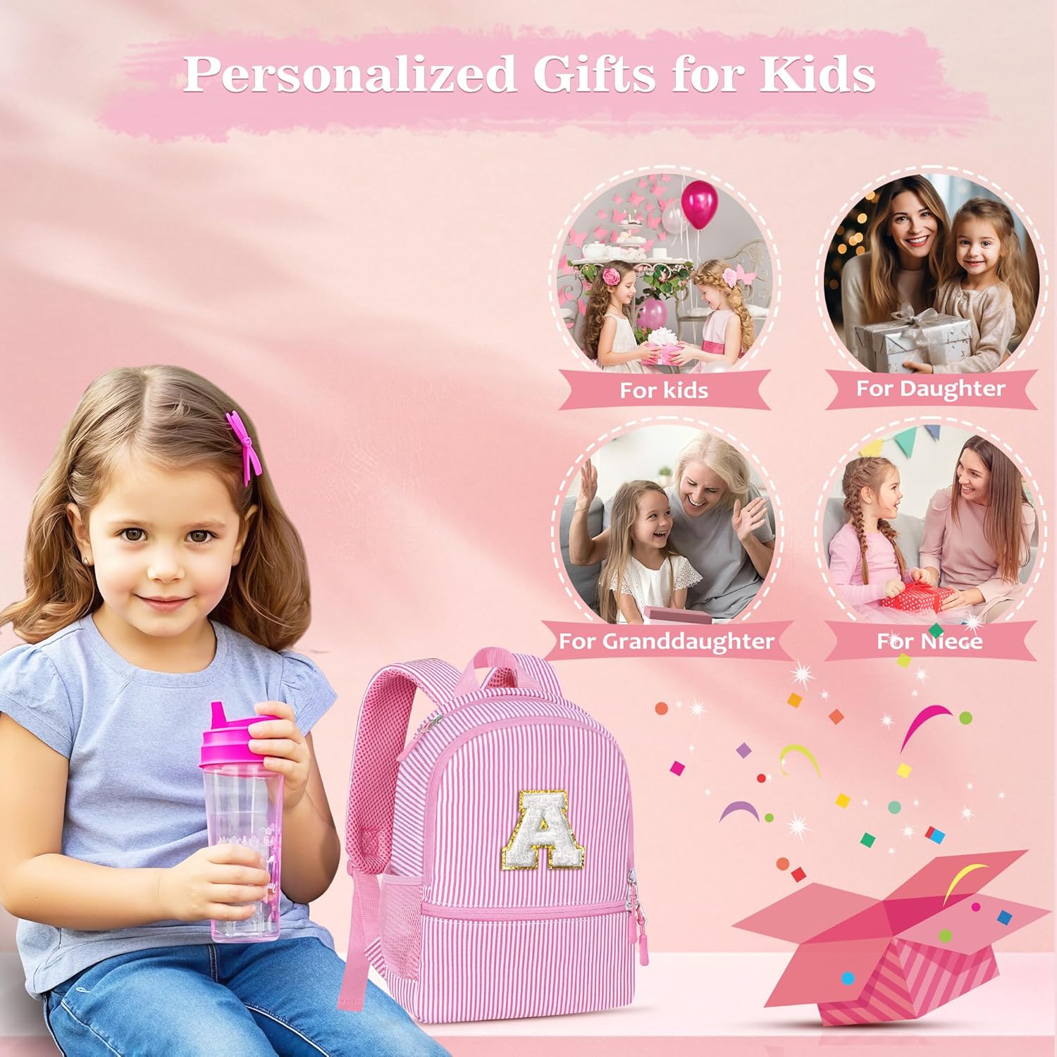 YOOLIFE Personalized Gifts Initial Birthday Gift Backpack Gift For Daughter Gifts For Sister Personalized Backpack Pink A - Image 6