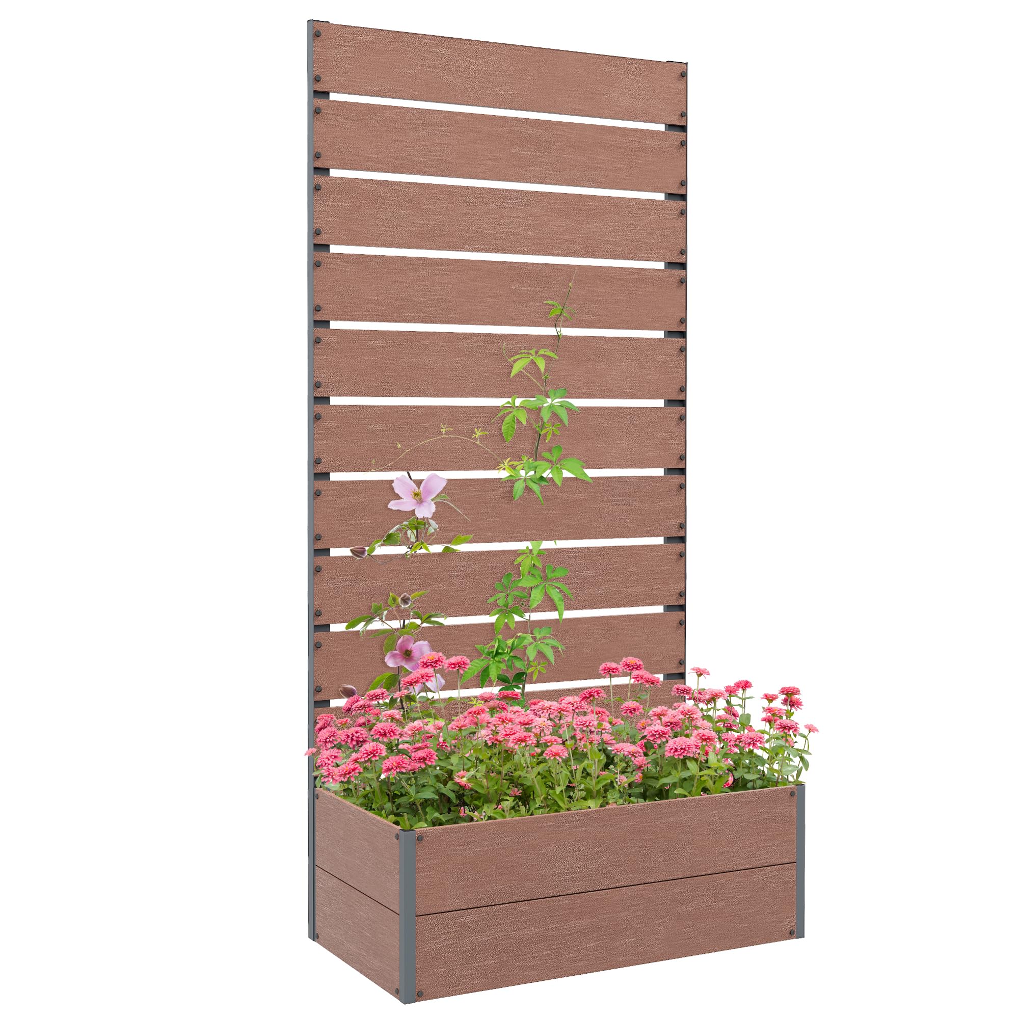 Outsunny Jardinière avec Treillis, lit surélevé de Jardin, jardinière extérieure pour Plantes grimpantes, bac à Fleurs rectangulaire Pot de Plantes pour Balcon terrasse, 72x38x150 cm, Marron Clair