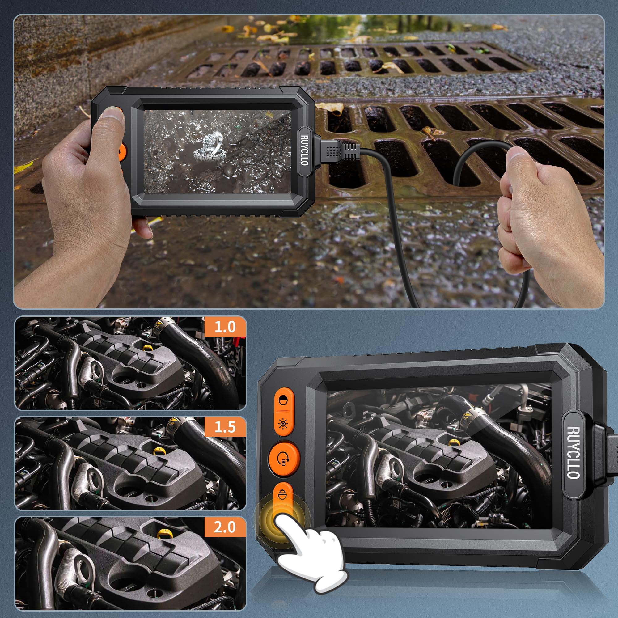Endoskop z Kamerą 1080P HD i Ekranem IPS 4.3" – Wodoodporna Kamera Inspekcyjna IP67 z 8 LED i Sondą 8mm, Półsztywny Przewód 5M do Rur, Samochodów, Domu