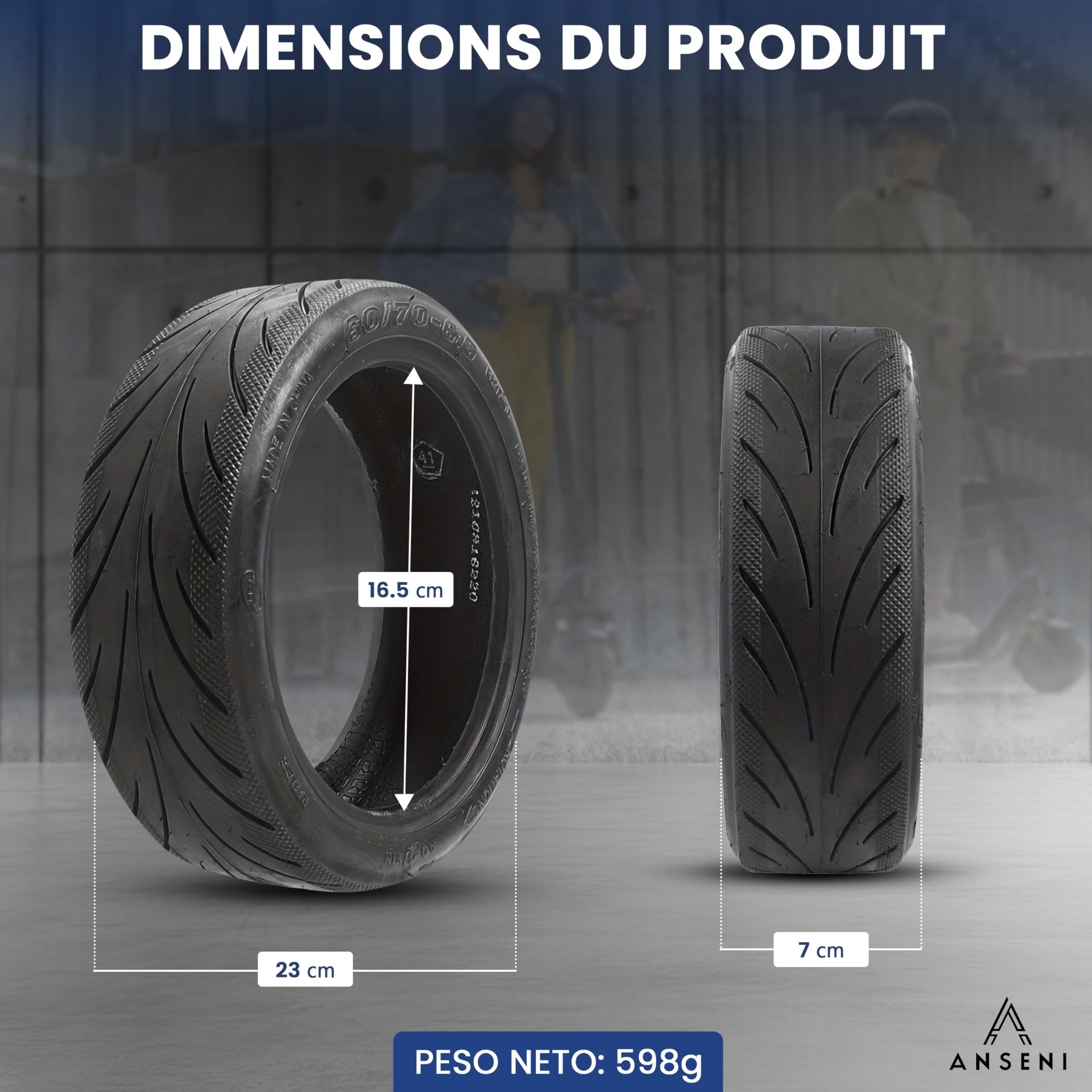 ANSENI Pneu 60/70-6.5, Roue 10 Pouces 10x2.50-6.5 compatible avec Trottinette Electrique Xiaomi 5/ 5Pro/ 5 Max/Segway Ninebot E3 E/Ninebot Max G30/G30D/ F2 Pro/Smartgyro K2 (1 unité)