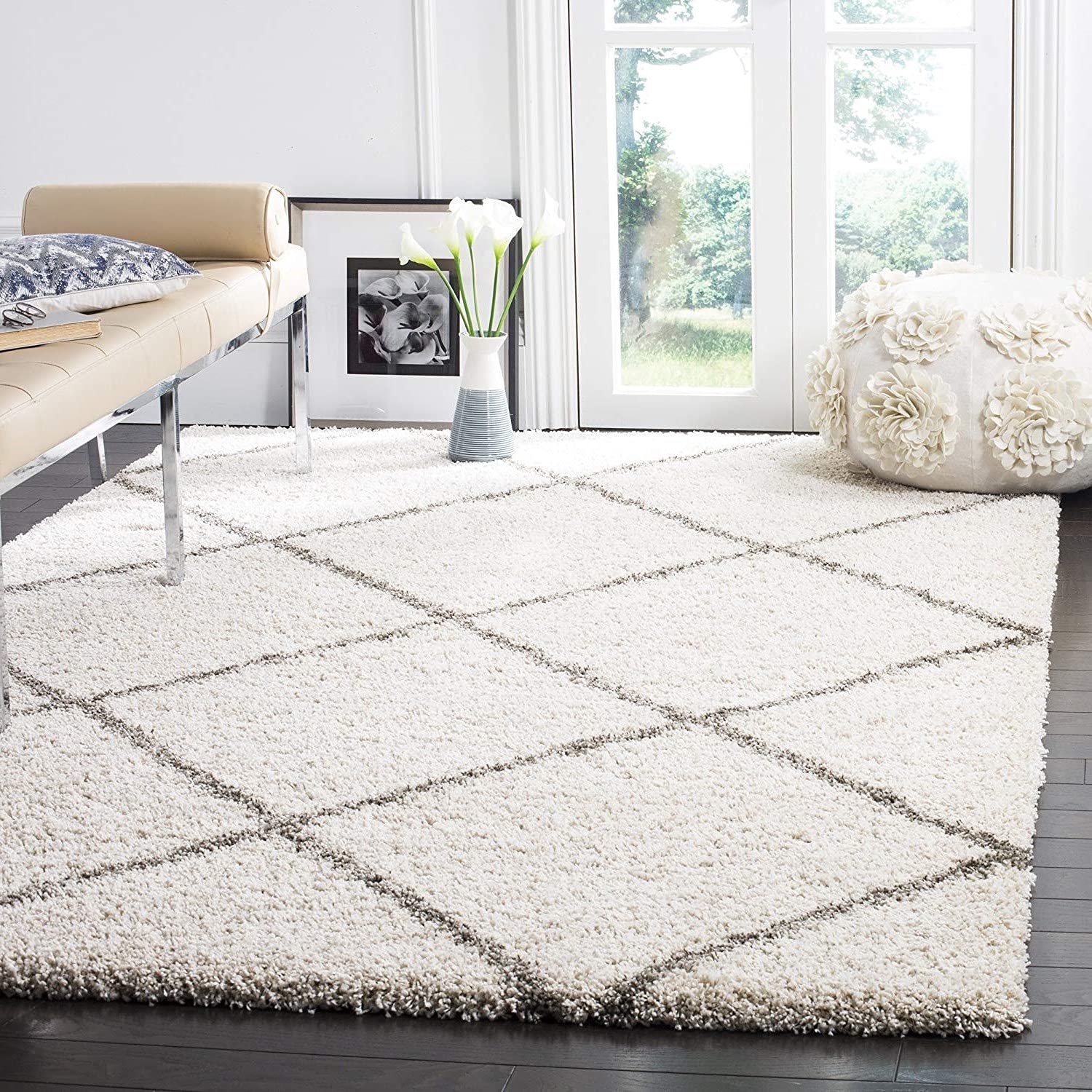 HOUSINE Home Décor Carpets Handwoven Plain shag Collection Super Soft Microfiber Rugs with 2 inch Pile Height, Multi Use Living Room, Drawing, Area Rug (Off - White, 5 x 8 feet)