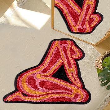 Sexy Girl Bedroom Rug Funny Cartoon Cool Rug Extra Soft Thickened Tufted Bathroom Rugs Cute Aesthetic Area Rug Non Slip Quick Dry Bath Mats for Bathroom, 2.3 x 3FT Red