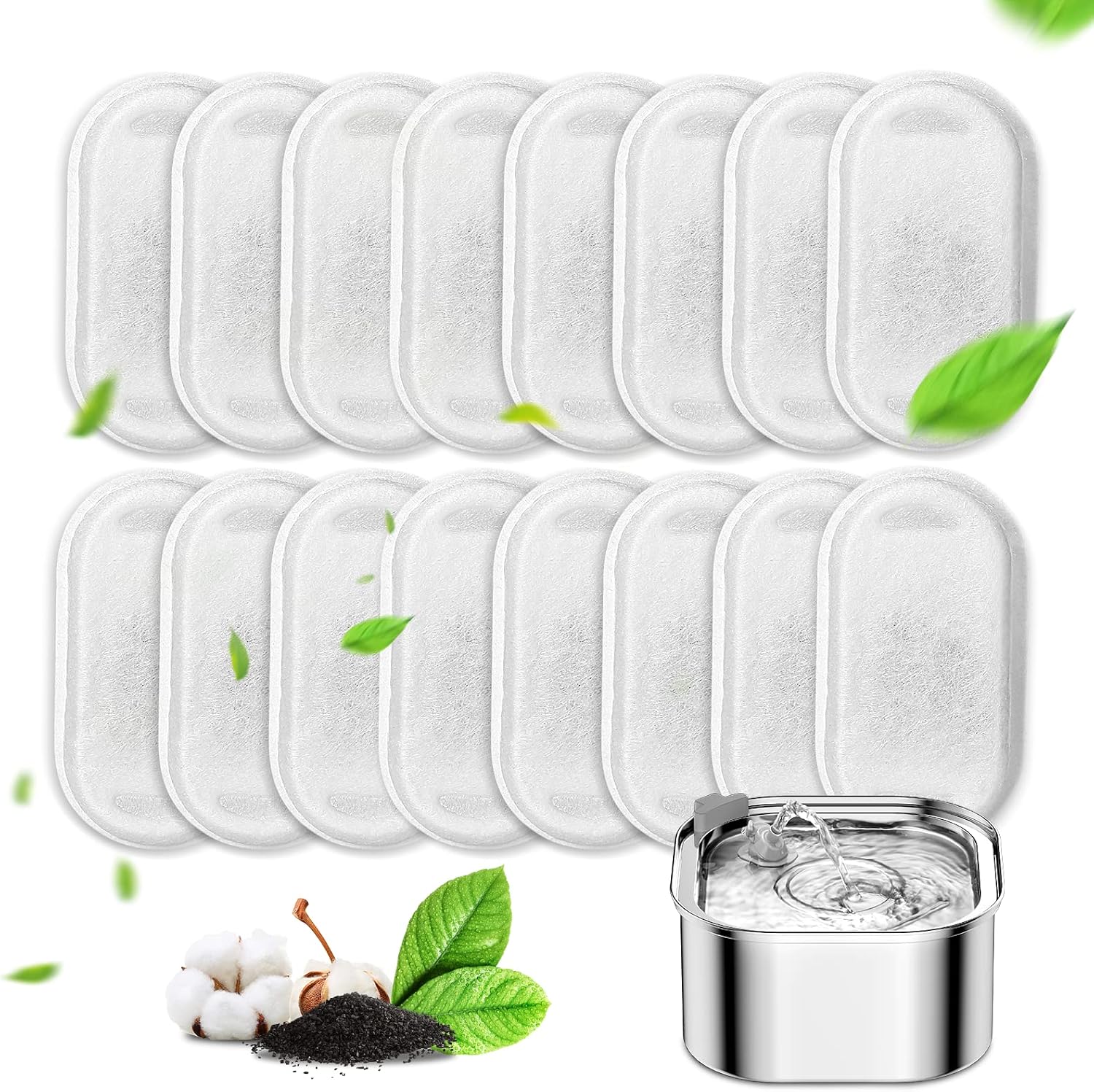 VinDox Cat Water Fountain Filter, 8 Pack Carbon Filter for 84oz/2.5L Stainless Steel Automatic Cat Water Fountain LED Pet Water Dispenser