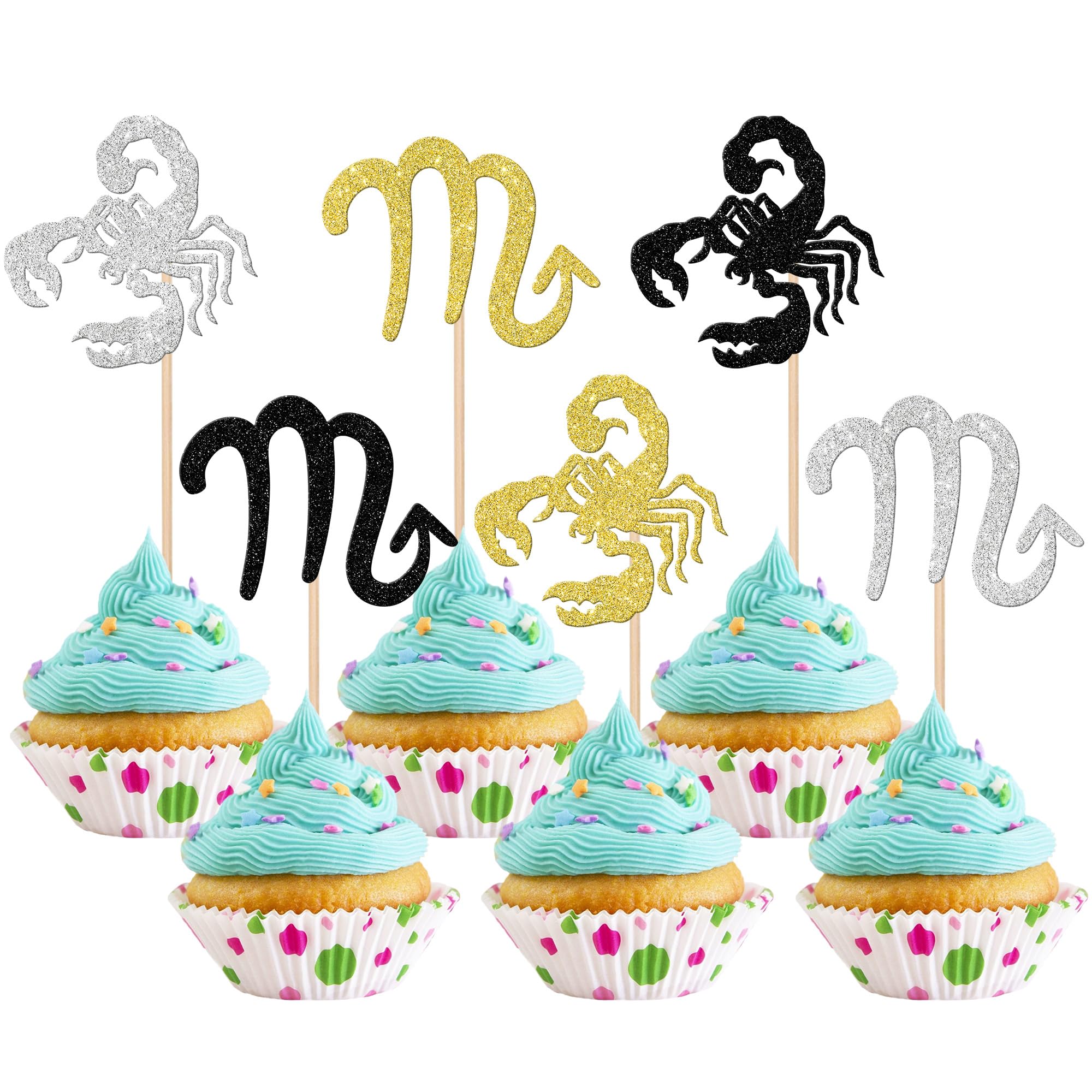 Xsstarmi 24 Pack 12 Constellation Scorpio Cupcake Toppers Glitter Scorpio Cupcake Picks October November Birthday Cupcake Decorations for Horoscope Astrology Birthday Party Cake Decorations