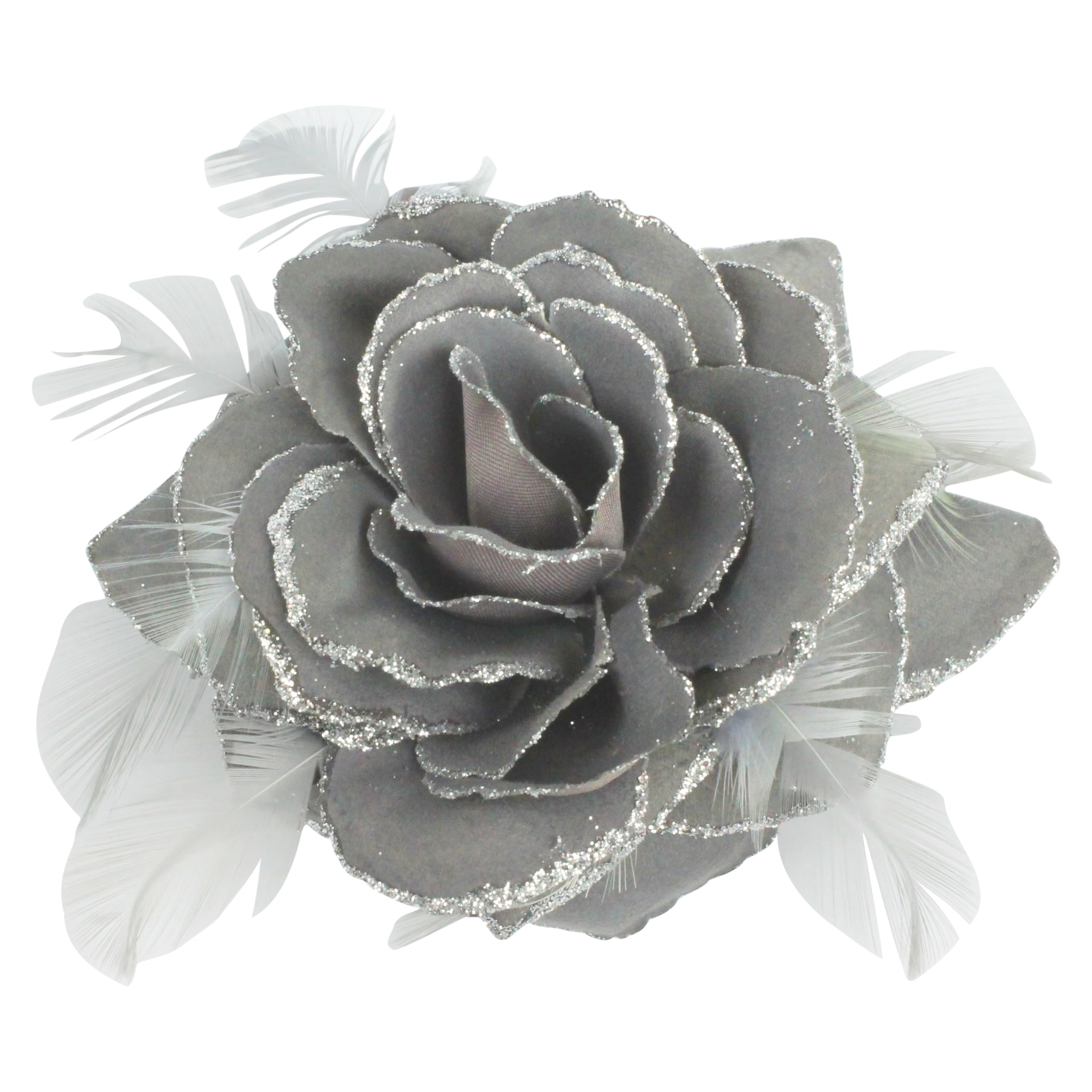 Dark Grey Rose Hair Clip Large Rose Fascinator Flower Hair Clip Silver Hair  Accessories Clips Elastic Wedding Hair Flower, 1pc