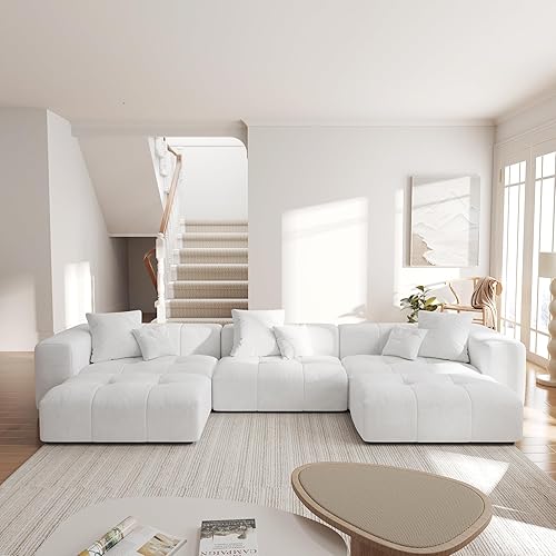 Miniatura 4 de JACH Sofá modular en forma de U de 144.1 pulgadas, sofá modular moderno de mediados de siglo, sofás de 3 plazas con tumbonas para sala de estar,