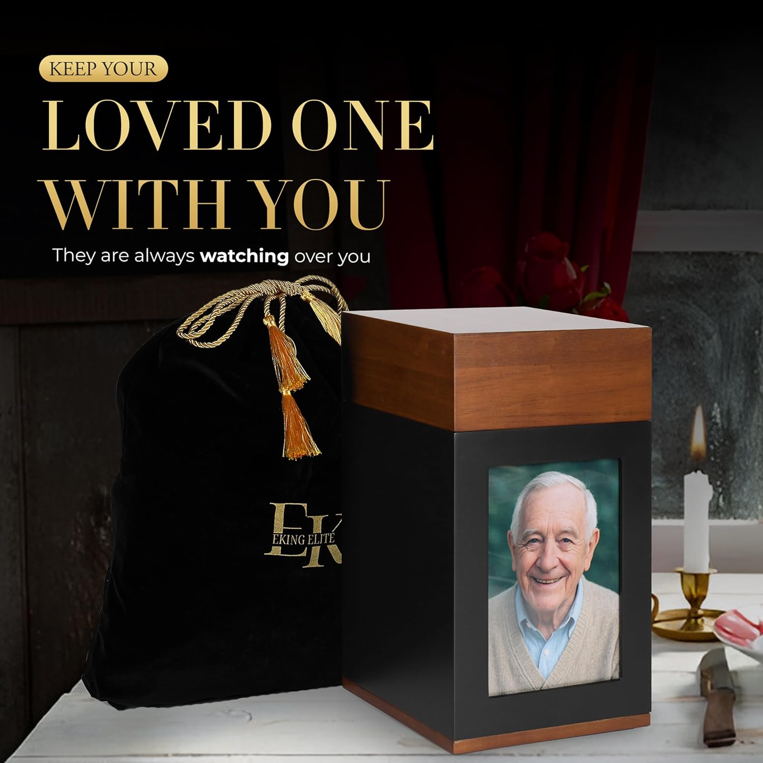Wooden Urns for Human Ashes – Handcrafted Memorial Box with Photo Frame – Large Capacity Urn (275 lbs) with Velvet Bag – Beautiful Tribute Keepsake for Loved Ones - Image 7