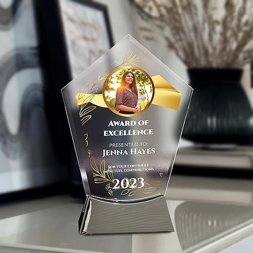Miniatura 7 de Placa de vidrio personalizada de 7 12 pulgadas para premios y trofeos, premio personalizado para empleado del mes, regalo de jubilación, liderazgo y