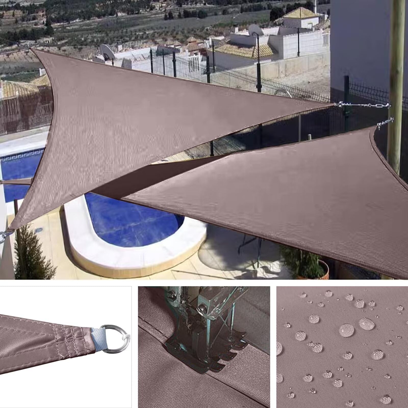 Premium 95% ochrona przed promieniowaniem UV, trójkątny baldachim żaglowy, 3 x 4 x 5 m, odporny na warunki atmosferyczne, oddychający, do ogrodu, na balkon, taras, w zestawie z oczkami i linami