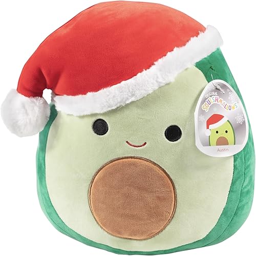 Squishmallows Original grande de 12 pulgadas, aguacate navideño de Austin, peluche oficial de Jazwares Santa, juguete de peluche coleccionable suave