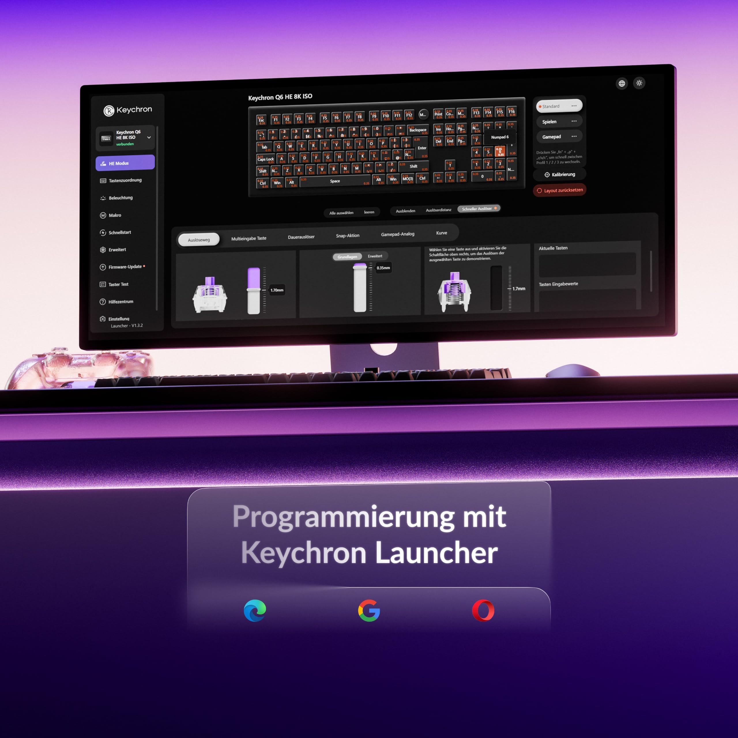 Keychron Q6 HE 8K Kabelgebundene mechanische Gaming-Tastatur, 100% ISO-DE-Layout, Vollmetallgehäuse, 8000 Hz Abtastrate, Ultra-Fast Lime Magnetschalter, kompatibel mit Mac, Windows, Linux