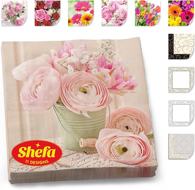 Shefa Paper Napkins Pack of 1 (20 Pieces) - 3-Ply Napkins Disposable, Premium-Quality & Heavy-Duty Serviettes Napkins, 6.5" Large Party Napkins for Birthday, Wedding, & Baby Shower