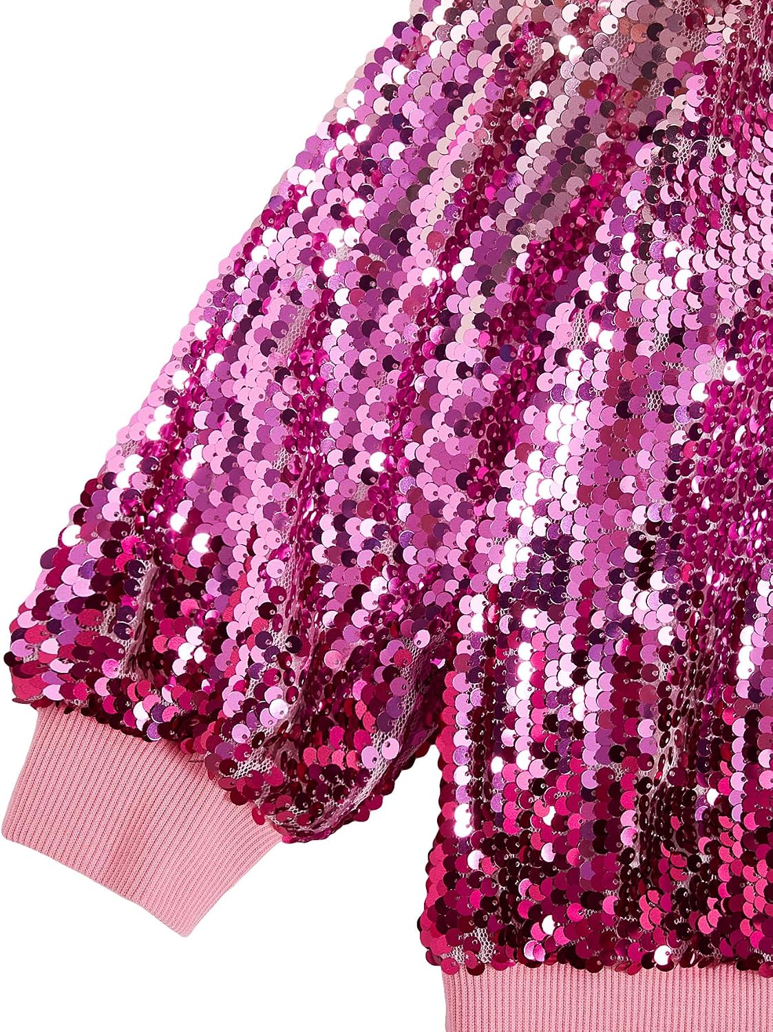 Floerns Girl's Contrast Sequin Long Sleeve Baseball Collar Zip Up Bomber Jacket