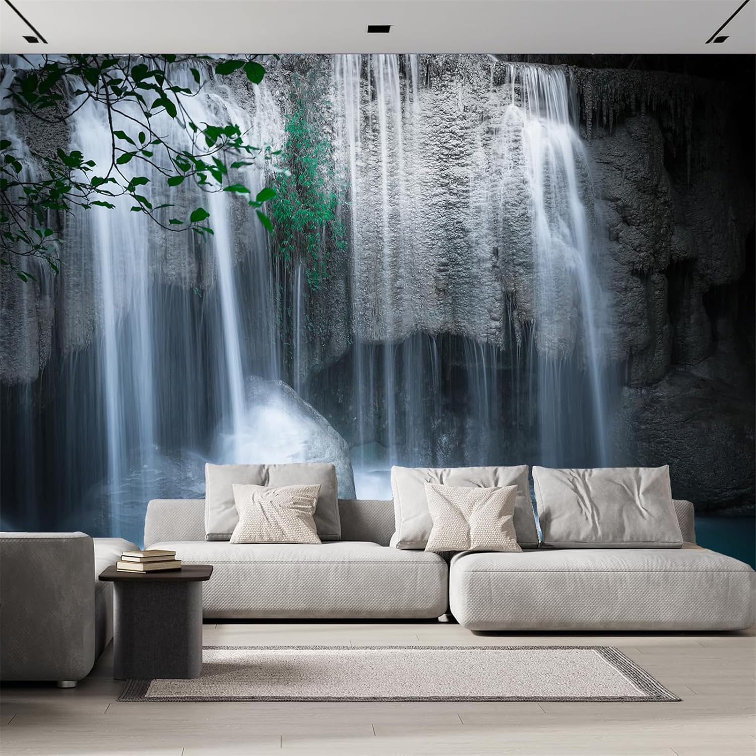 FLFK Flowing Waterfall Landscape Self-Adhesive Wallpaper 141.7"x98.4"-Peel and Stick Wall Murals Large Painting Poster Sticker for Apartment Office Decor