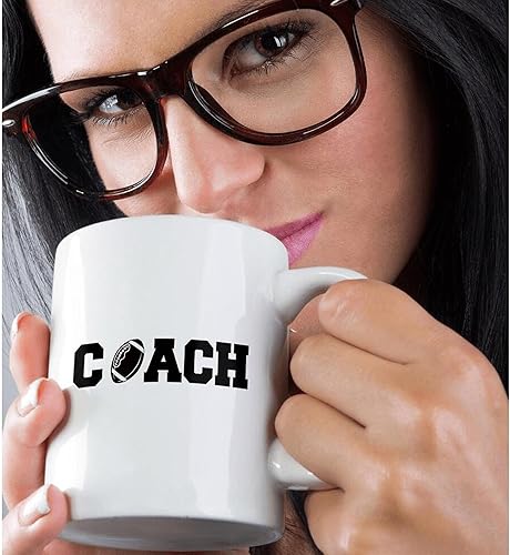 Miniatura 2 de 3dRose Coach - Taza de cerámica con letras negras con fútbol sobre fondo blanco, 11 onzas, multicolor