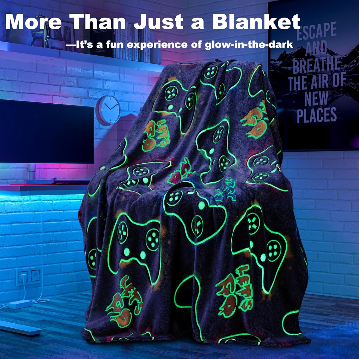 Glow in The Dark Gaming Blanket 60"x80" Gamer Controller Throw Blanket, Valentines Day Gift Gaming Gifts Toys for Kids Teen Son Boys, Soft Gaming Blanket Gamepad Presents Game Decor Blankets - Image 7