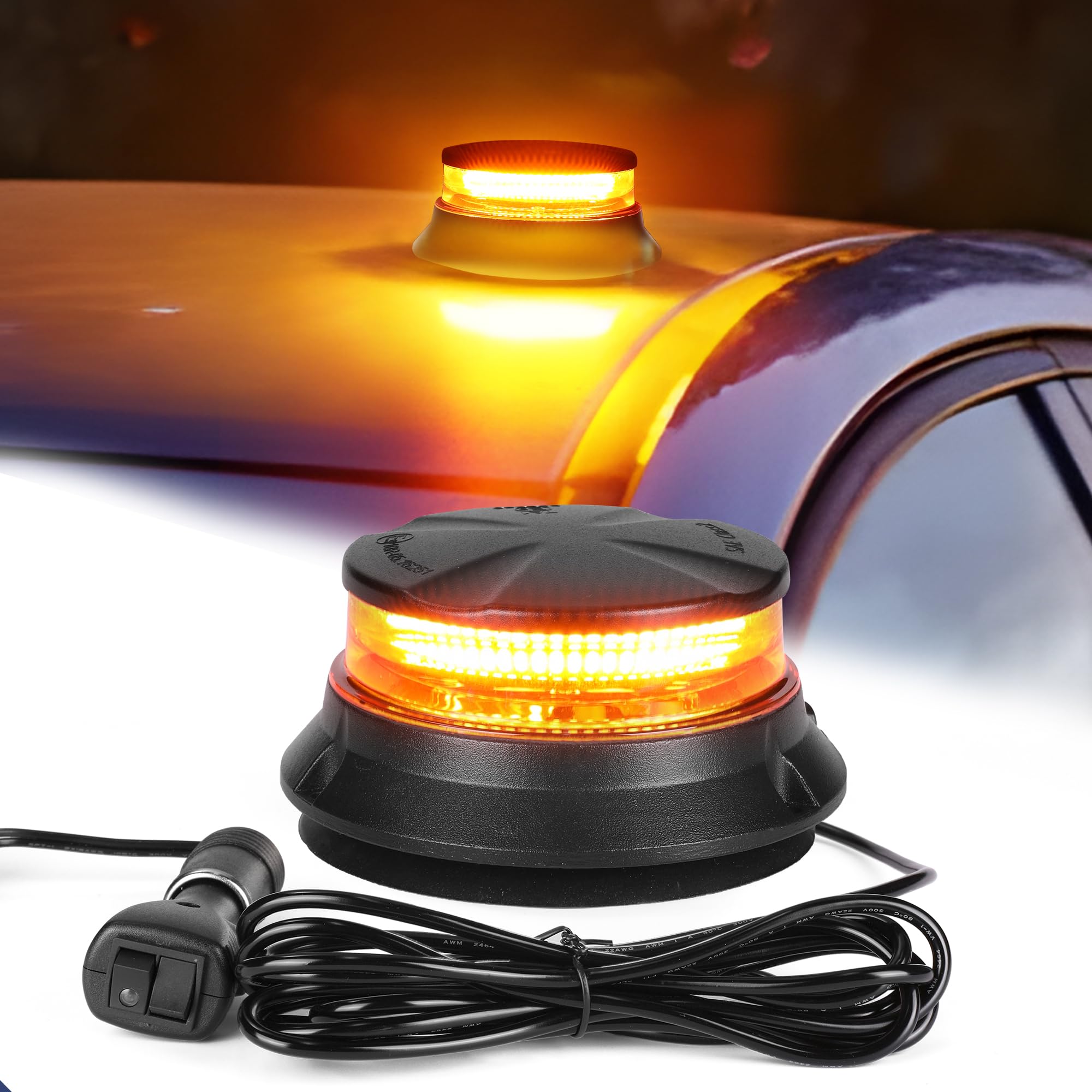 WINECO LED Amber Strobe Beacon Lights, Safety Warning Emergency Hazard Rotating Flashing Lights for Forklift Truck, Tractor, Golf Carts, ATV, Postal Car, 12-24V Magnetic Base and Permanent Mount